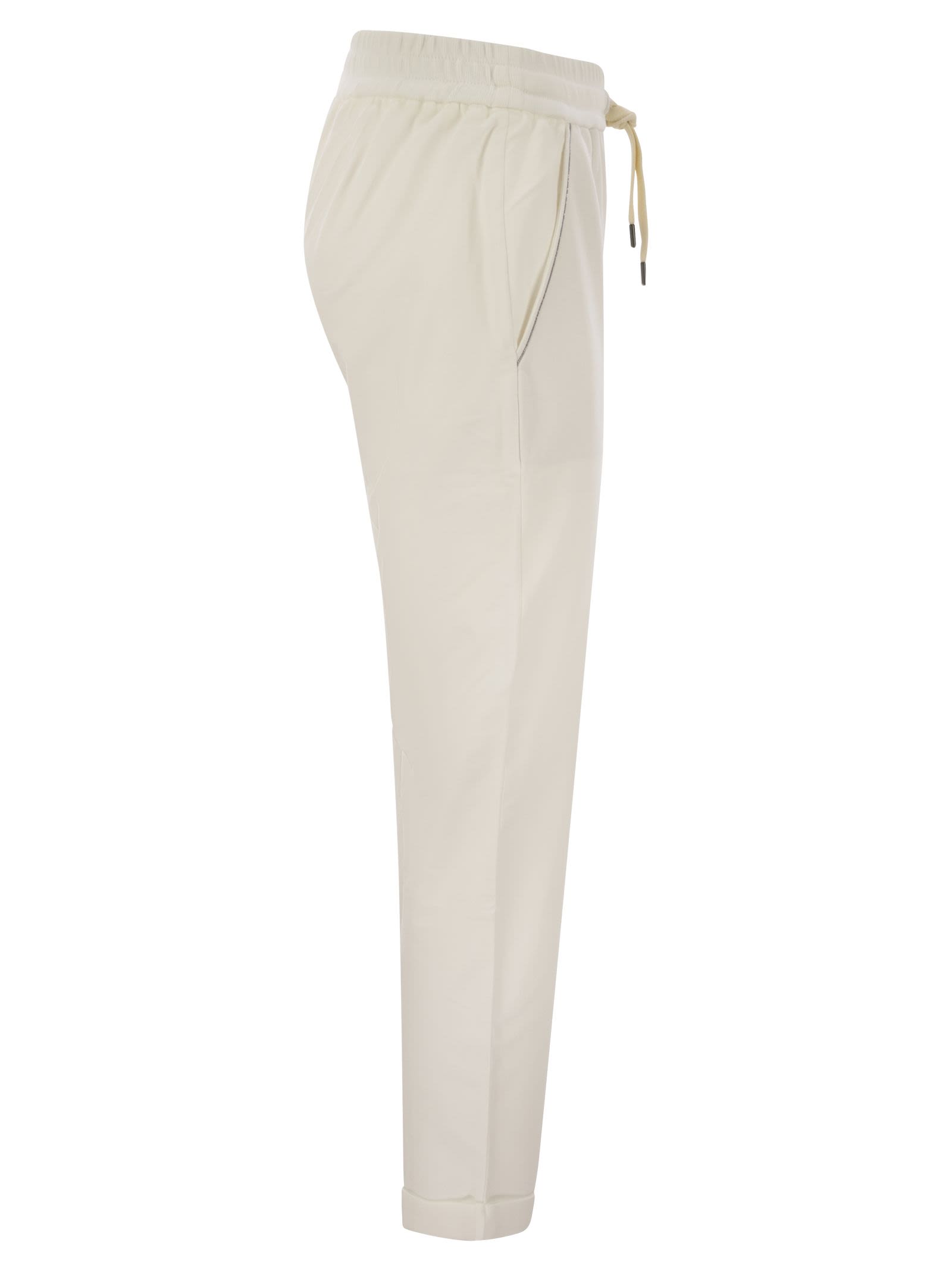 Brunello Cucinelli Women Track Trousers In Lightweight Stretch Cotton Fleece With Moniline