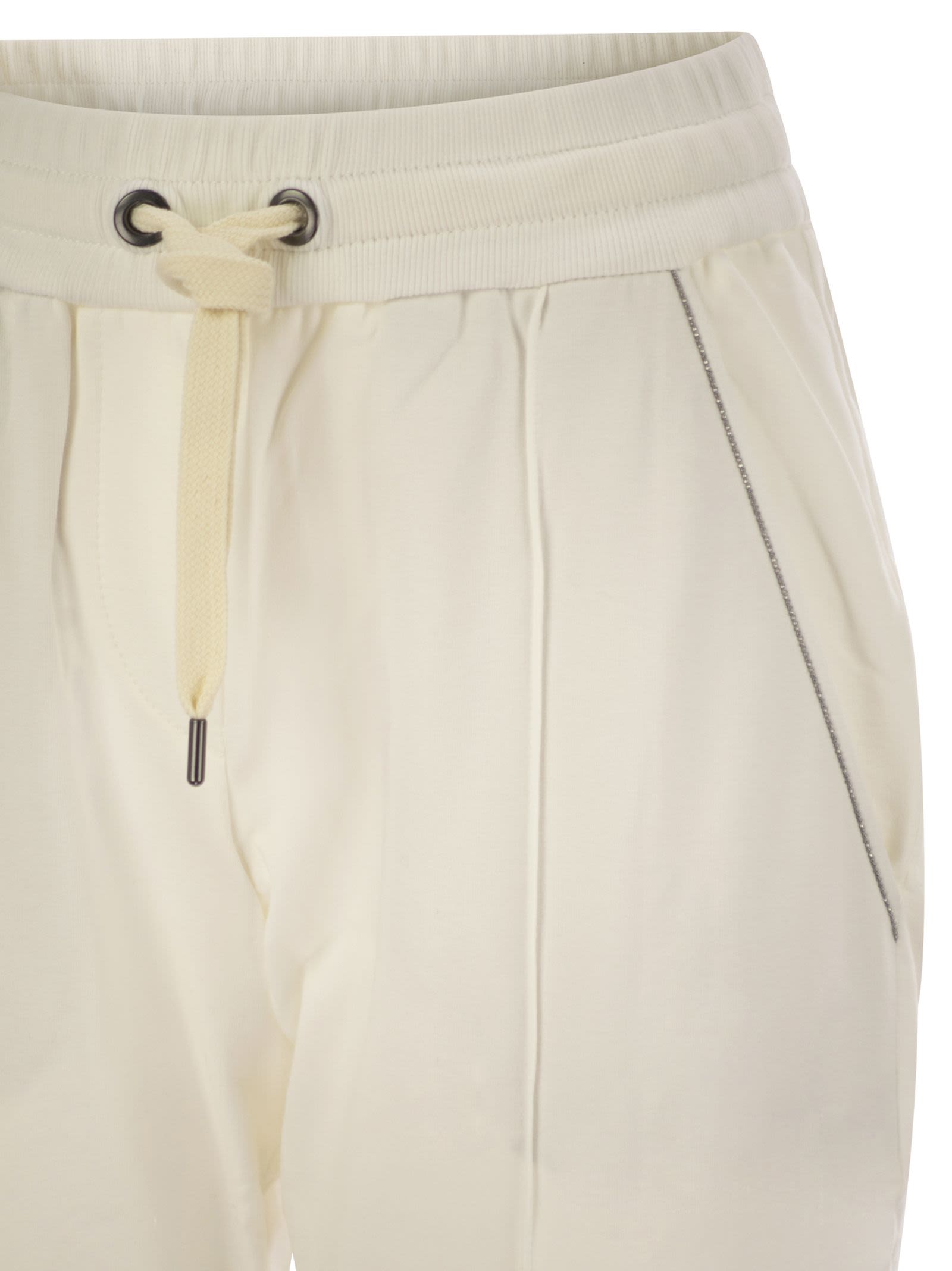 Brunello Cucinelli Women Track Trousers In Lightweight Stretch Cotton Fleece With Moniline