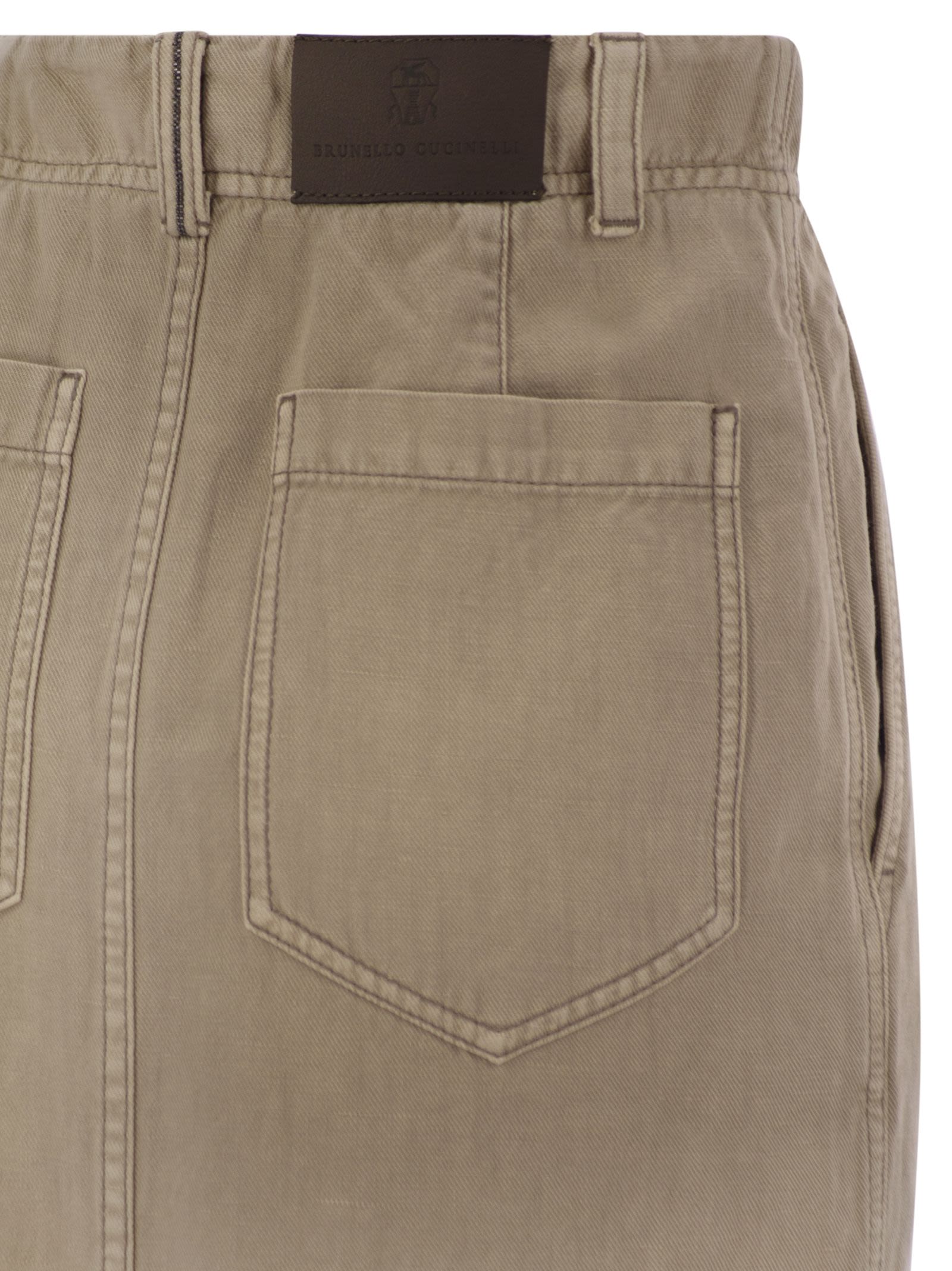 Brunello Cucinelli Women Chino Skirt In Garment-Dyed Cotton And Linen Cover
