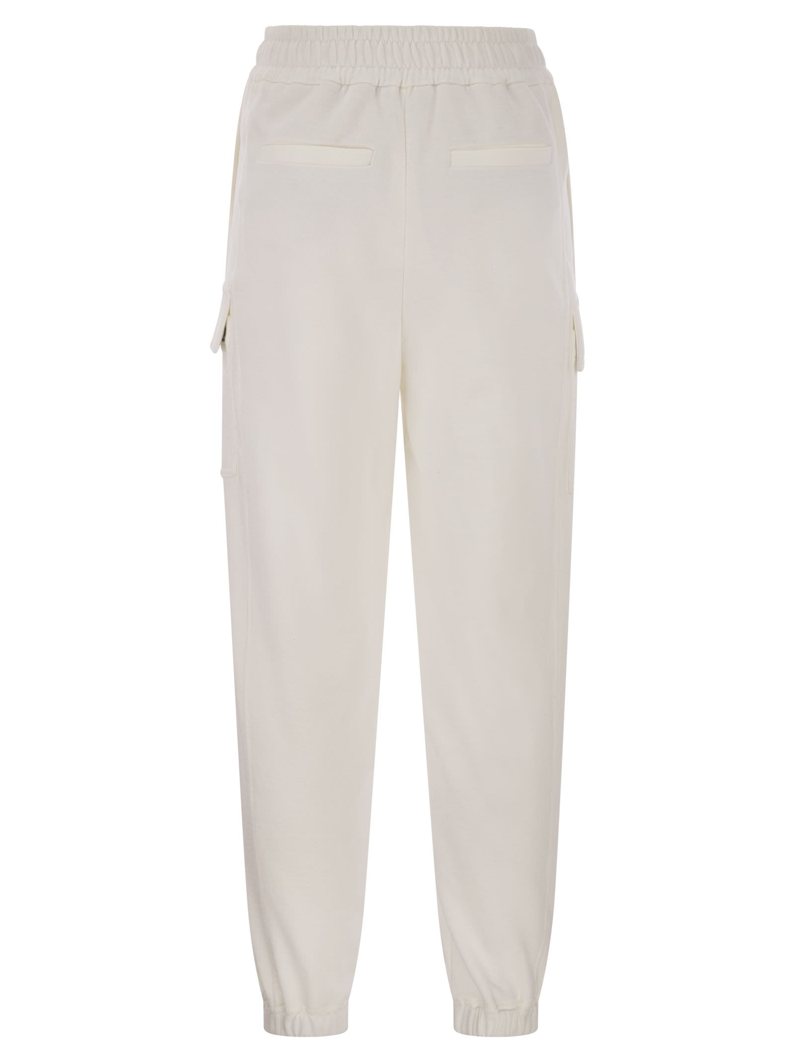 Brunello Cucinelli Women Smooth Cotton Fleece Cargo Pants With Monile