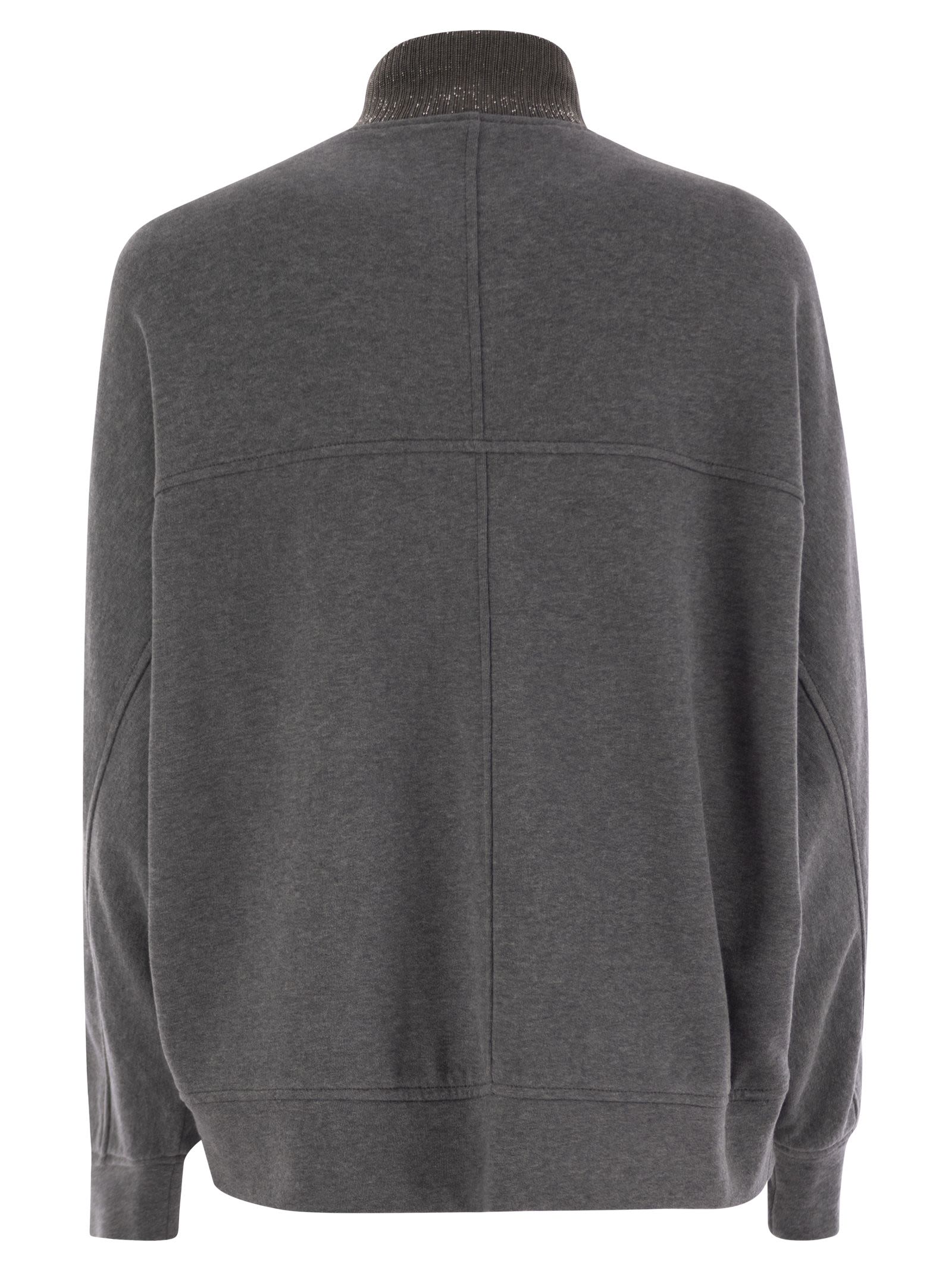 Brunello Cucinelli Women Smooth Cotton Fleece Topwear With Ribbed Collar Precious