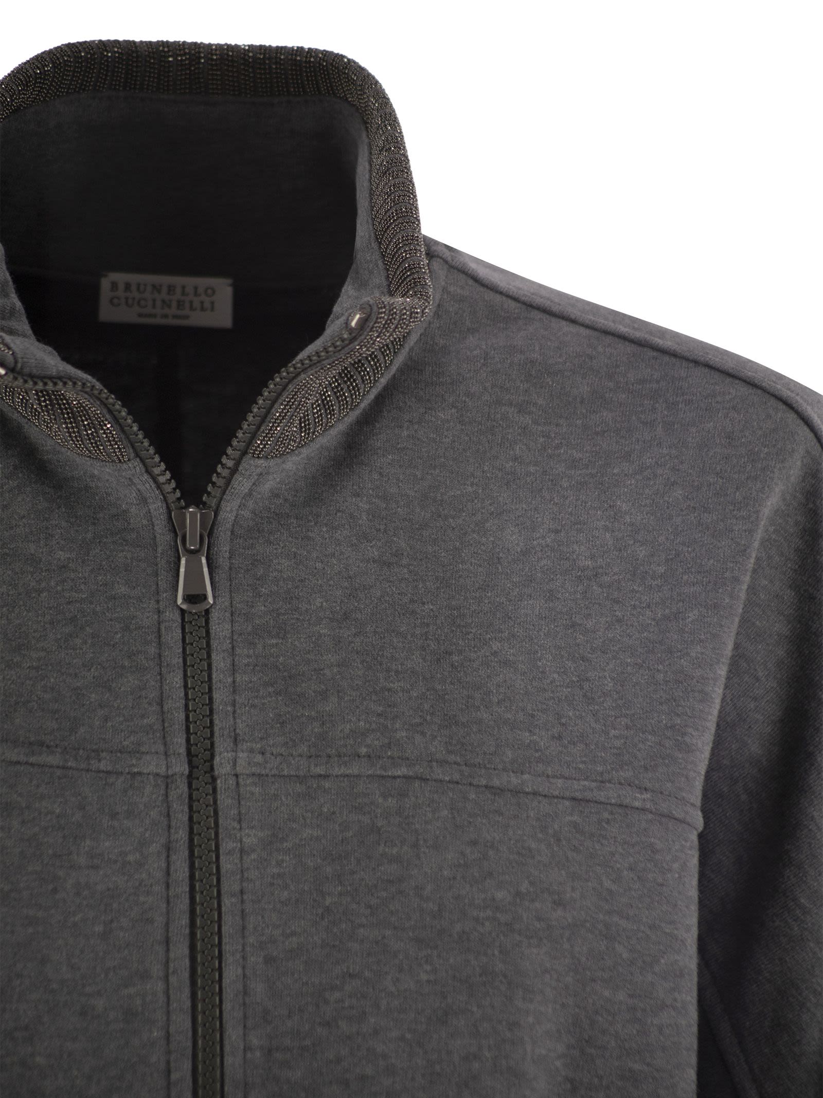 Brunello Cucinelli Women Smooth Cotton Fleece Topwear With Ribbed Collar Precious