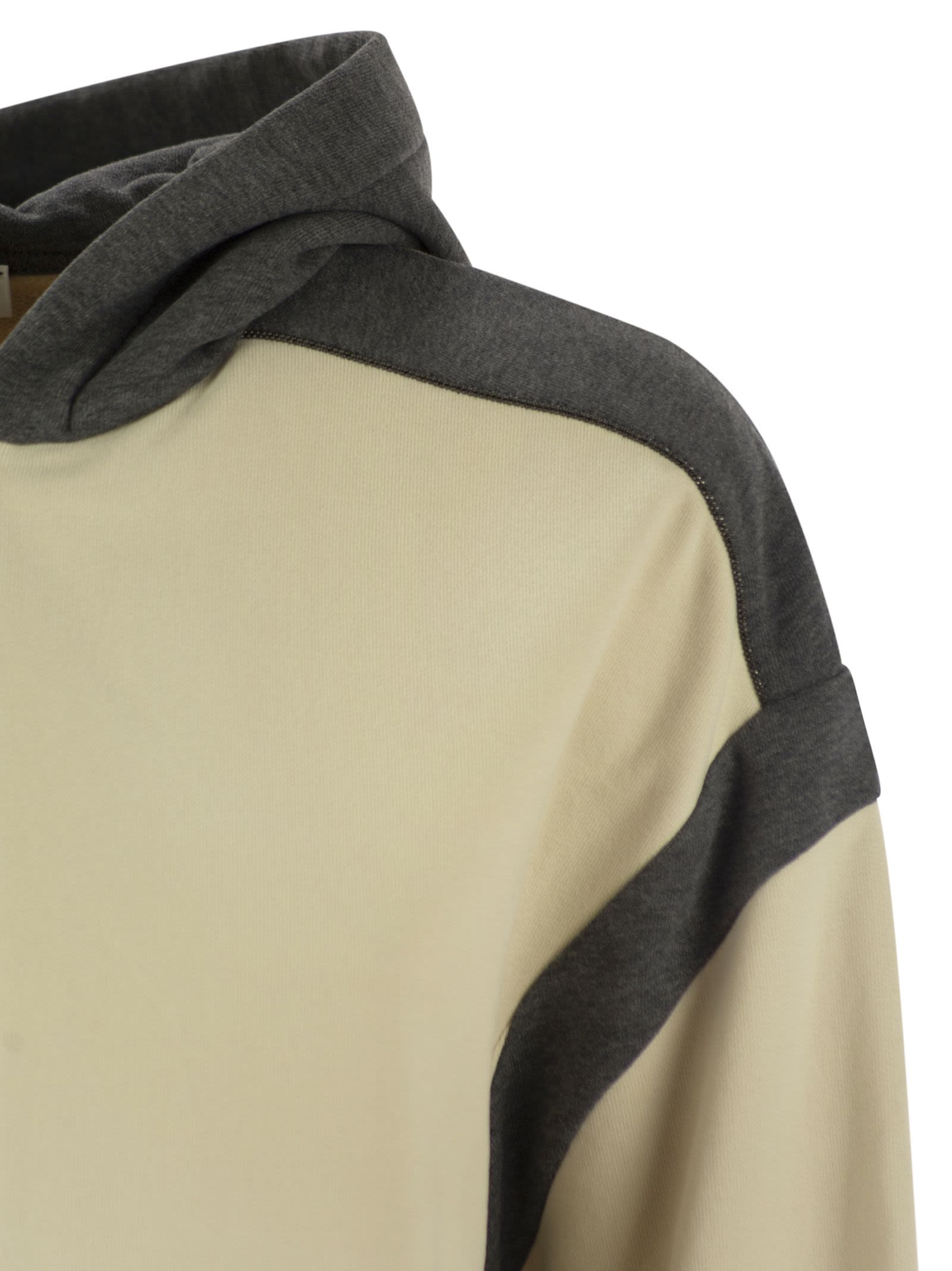 Brunello Cucinelli Women Smooth Cotton Fleece Topwear With Zip, Hood And Shiny Trim