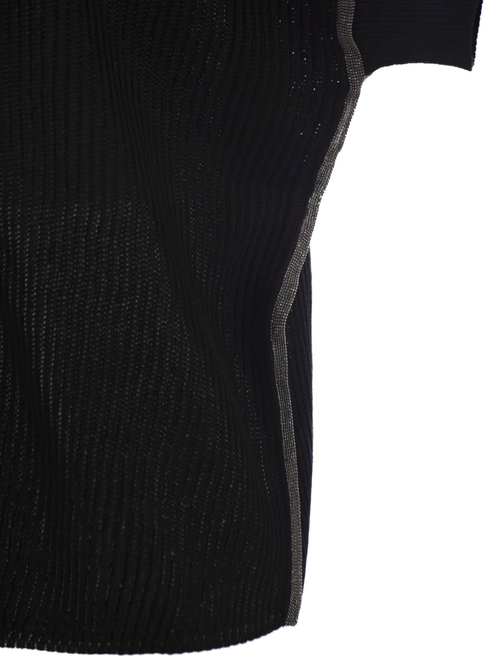 Brunello Cucinelli Women Cotton Rib Knit T-Shirt With Precious Trims