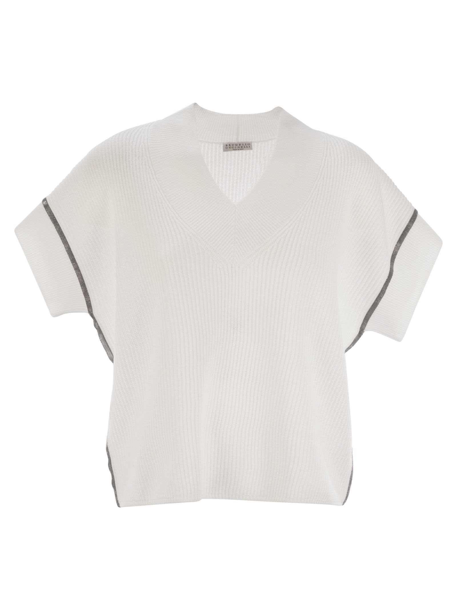 Brunello Cucinelli Women Cotton Rib Knit T-Shirt With Precious Trims