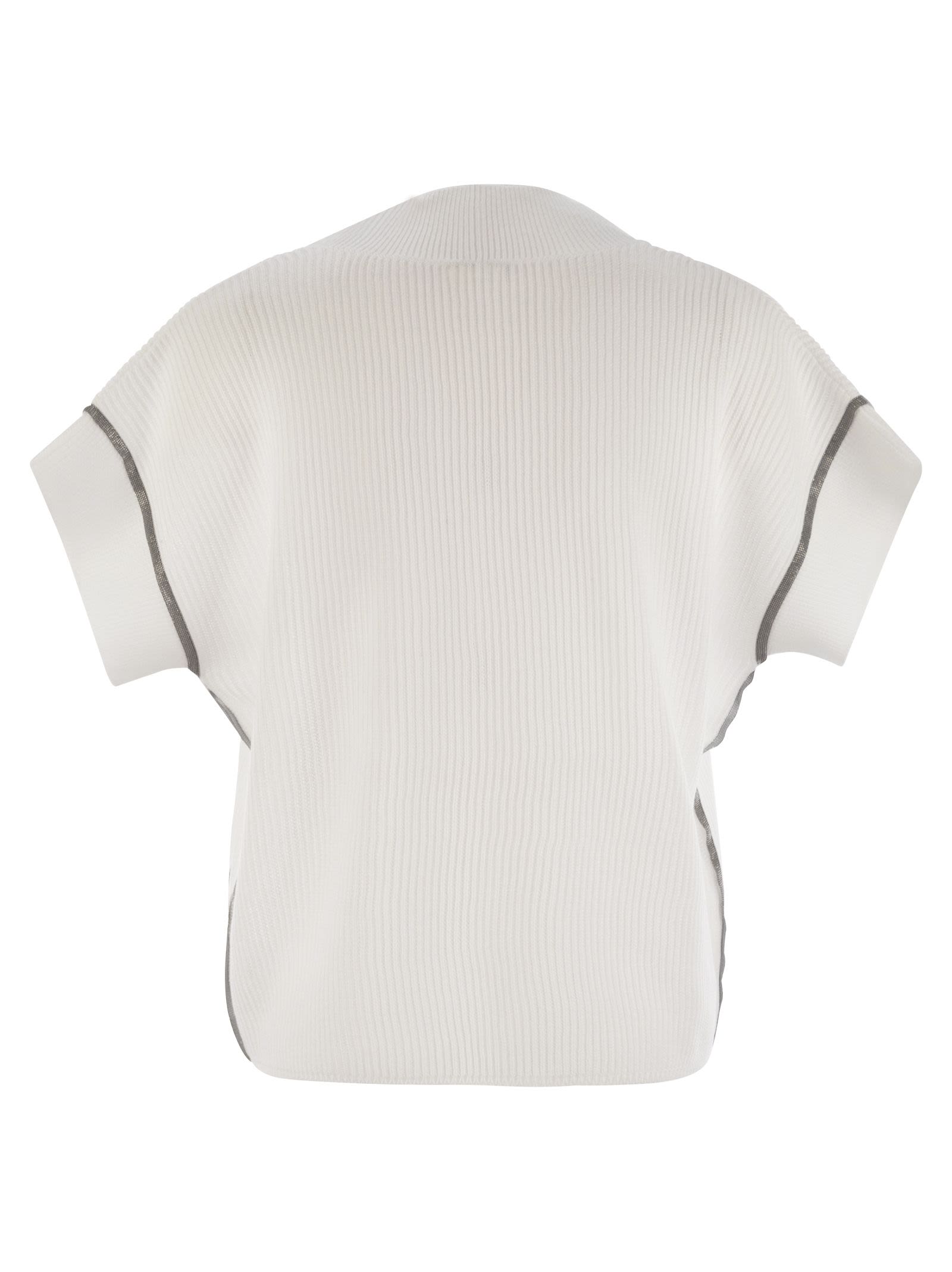 Brunello Cucinelli Women Cotton Rib Knit T-Shirt With Precious Trims