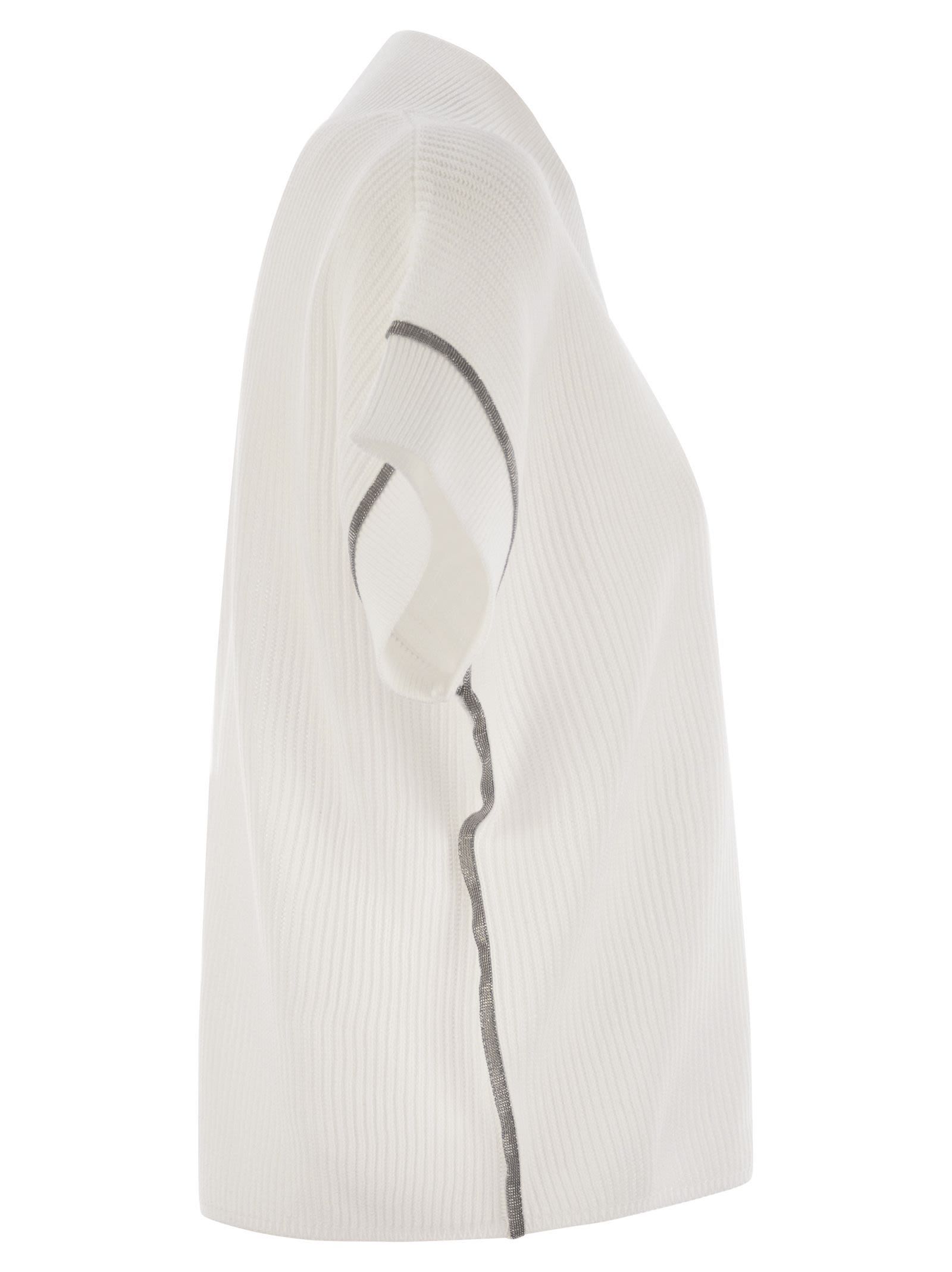 Brunello Cucinelli Women Cotton Rib Knit T-Shirt With Precious Trims