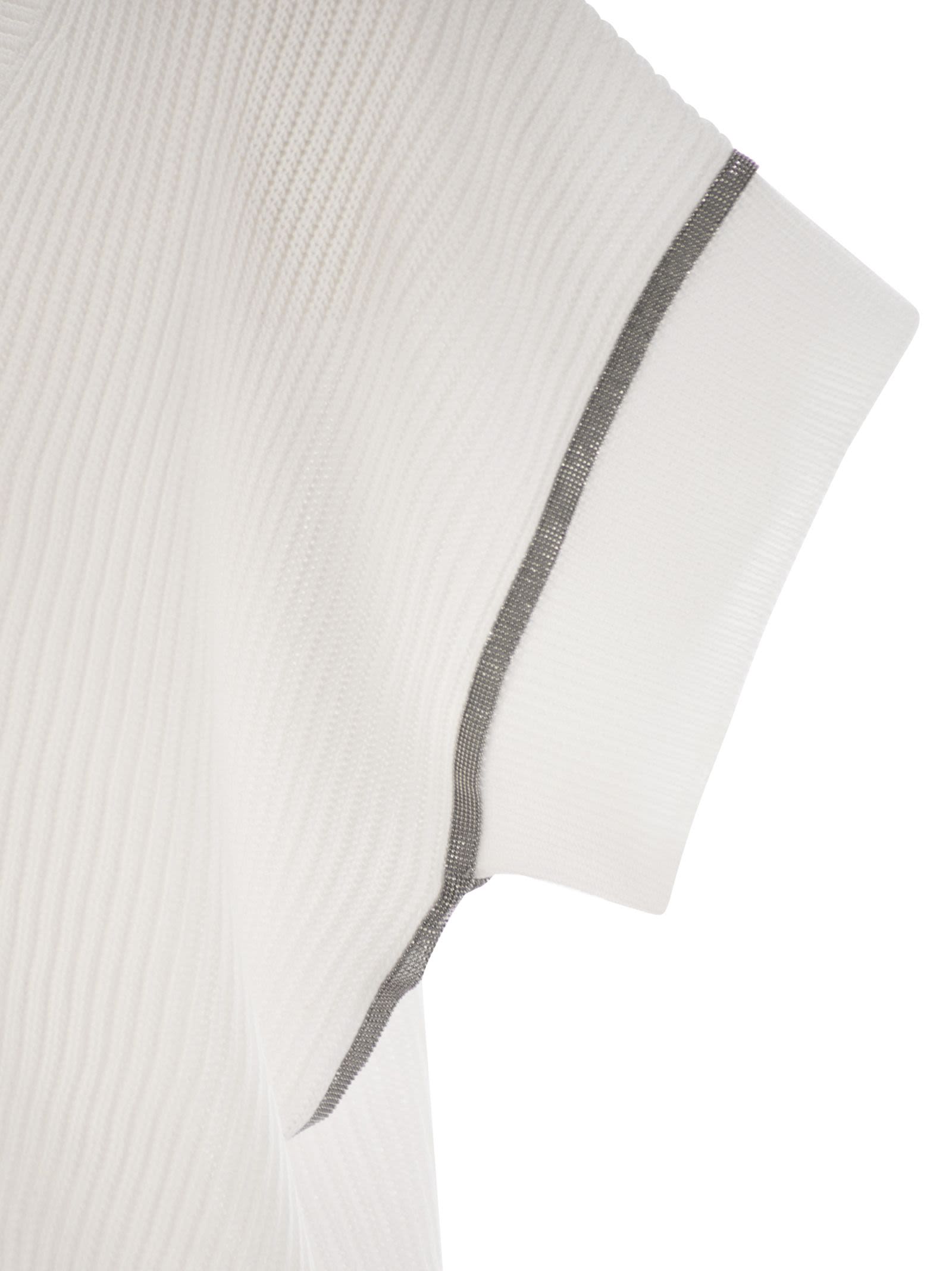 Brunello Cucinelli Women Cotton Rib Knit T-Shirt With Precious Trims