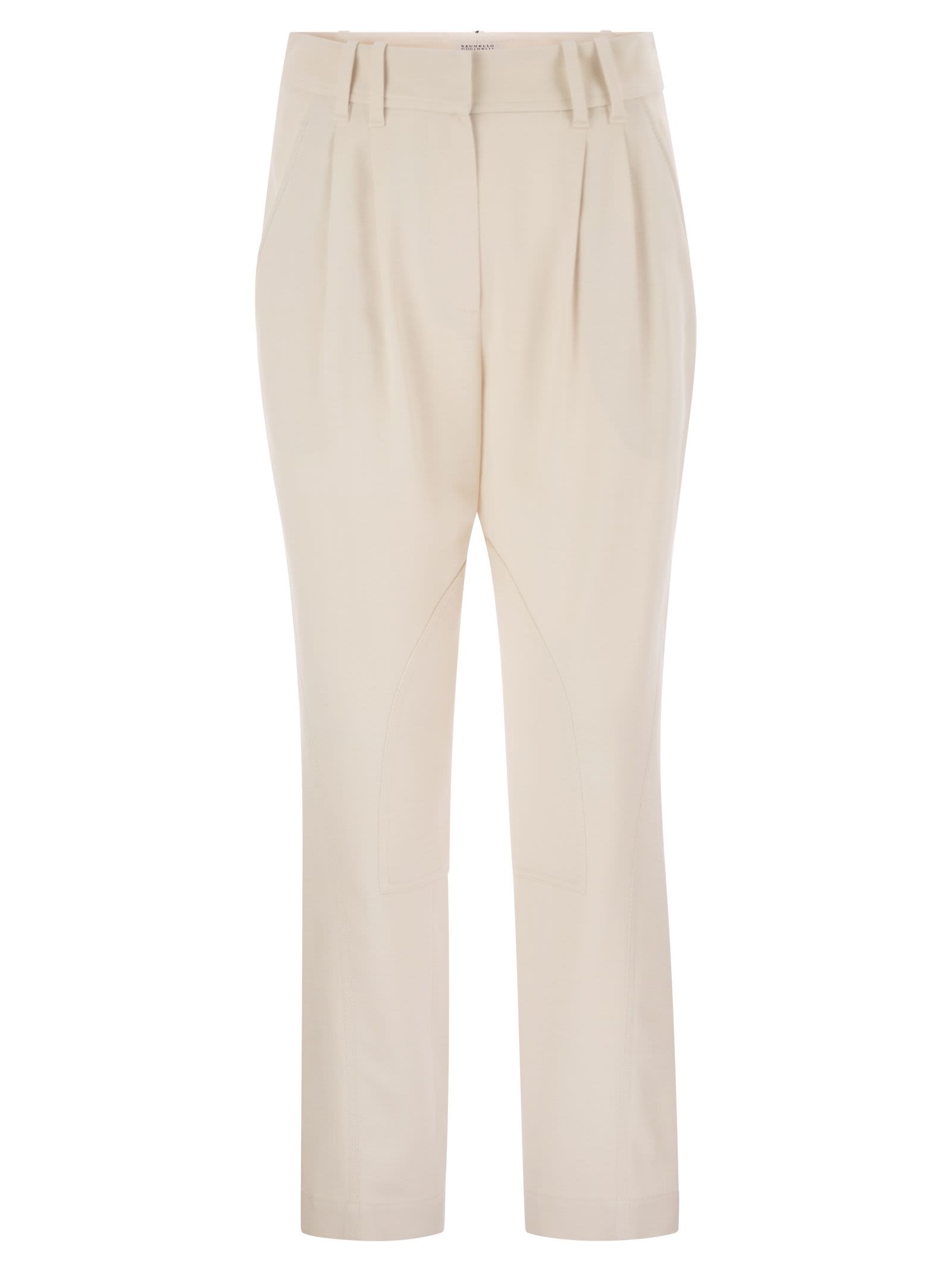 Brunello Cucinelli Women Stretch Viscose-Wool Twill Equestrian Trousers With Jewellery