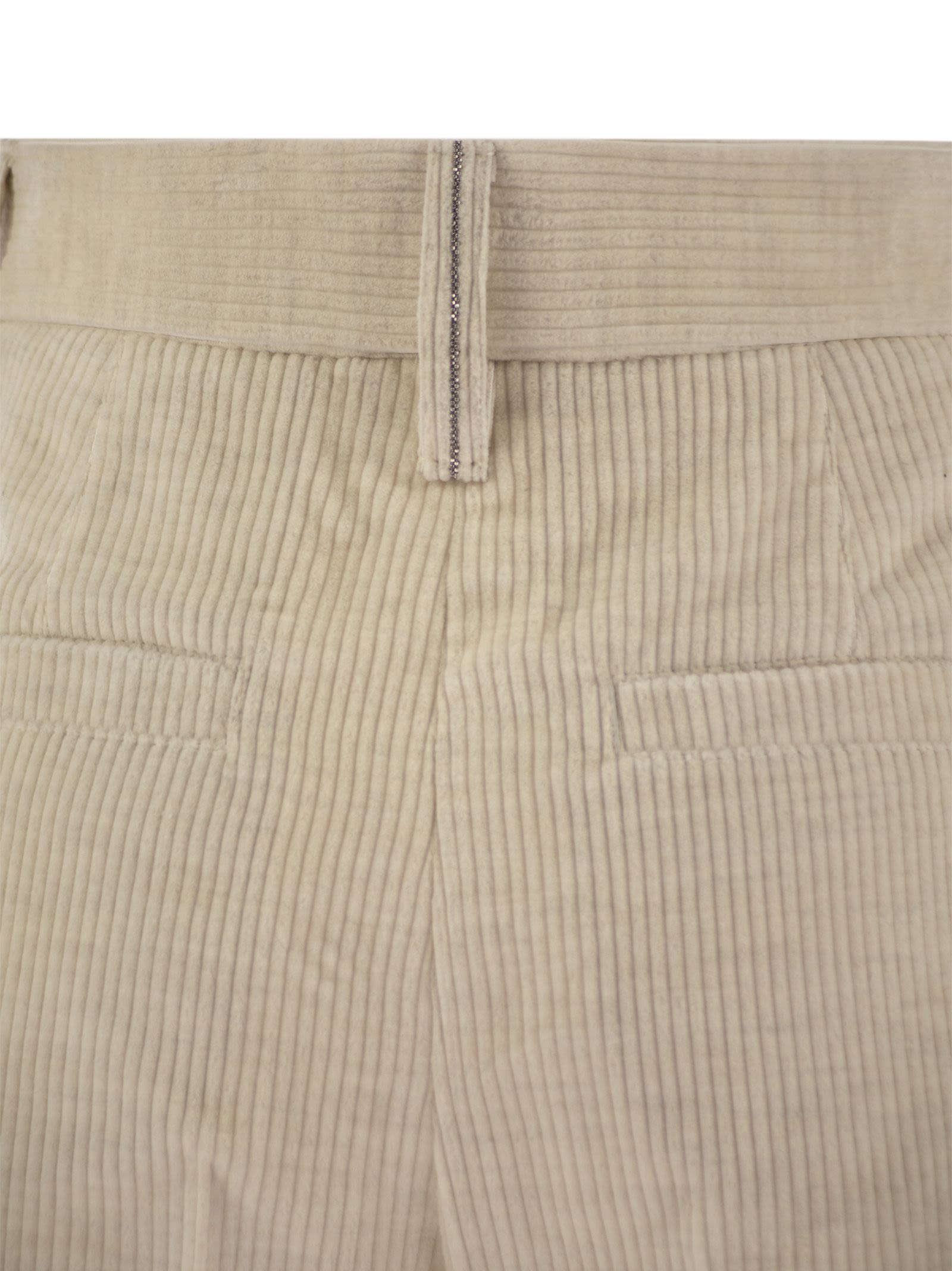 Brunello Cucinelli Women Striped Canvas Trousers In Viscose And Comfort Cotton With Necklace