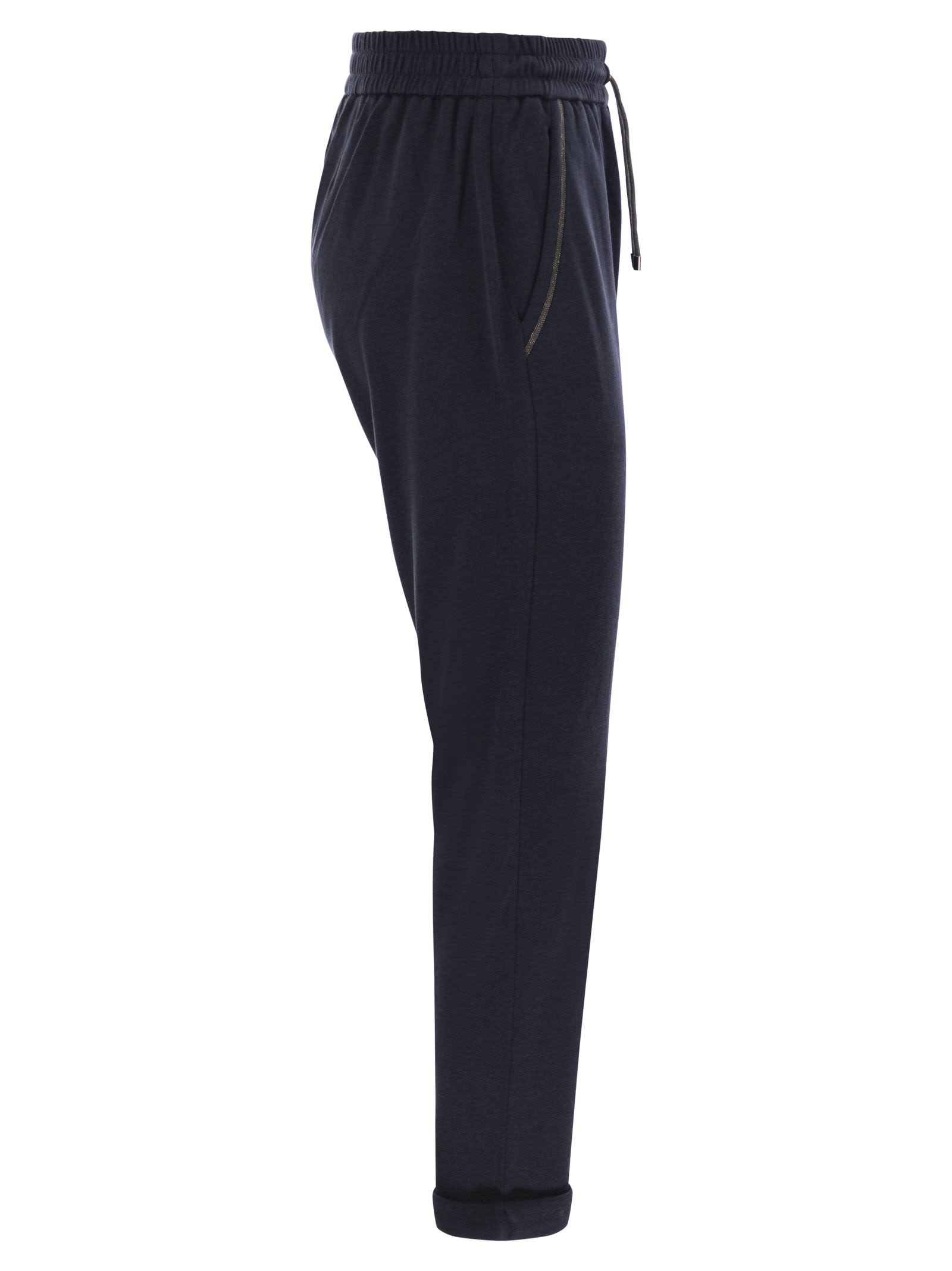 Brunello Cucinelli Women Cotton And Silk Interlock Trousers With Shiny Pocket Detail