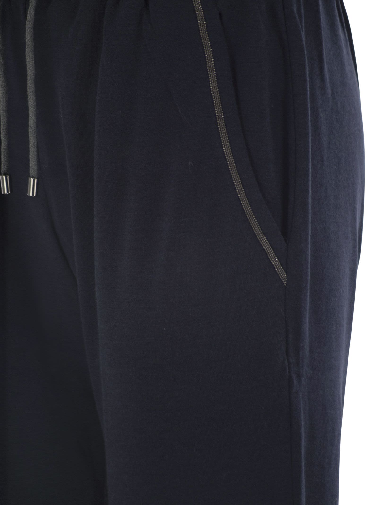 Brunello Cucinelli Women Cotton And Silk Interlock Trousers With Shiny Pocket Detail