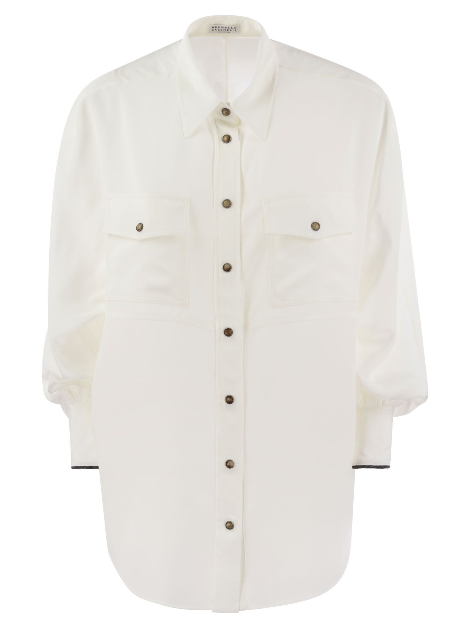 Brunello Cucinelli Women Silk Shirt With Snaps And Pockets