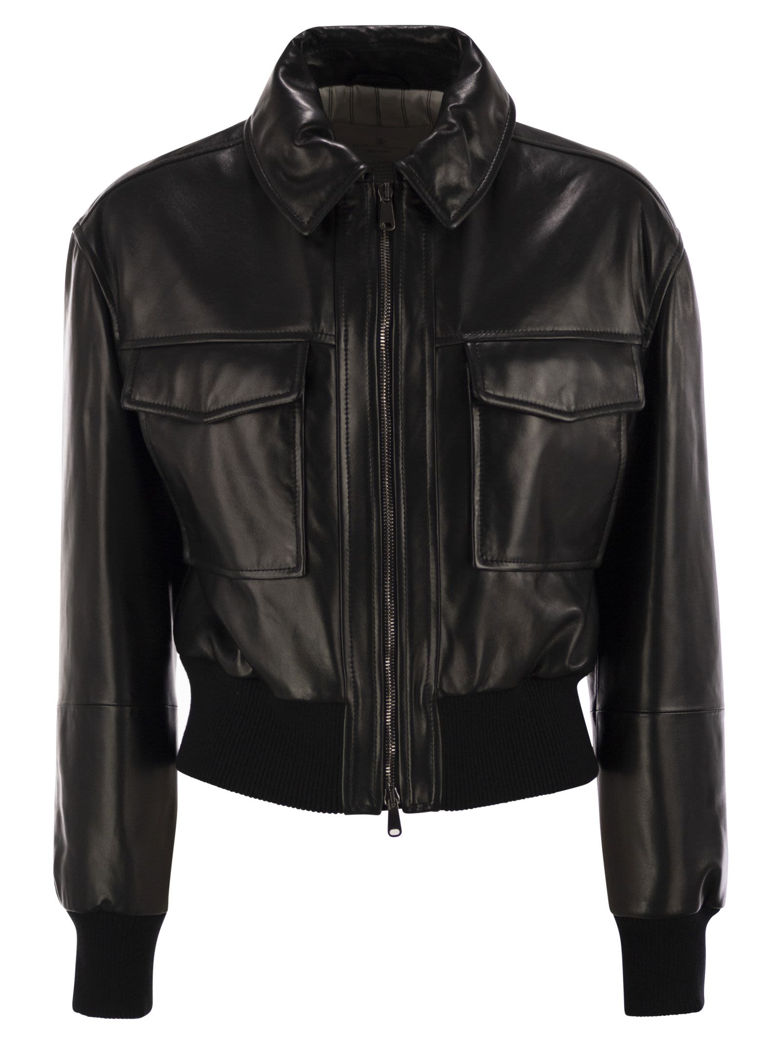Brunello Cucinelli Women Leather Bomber Jacket With Jewellery