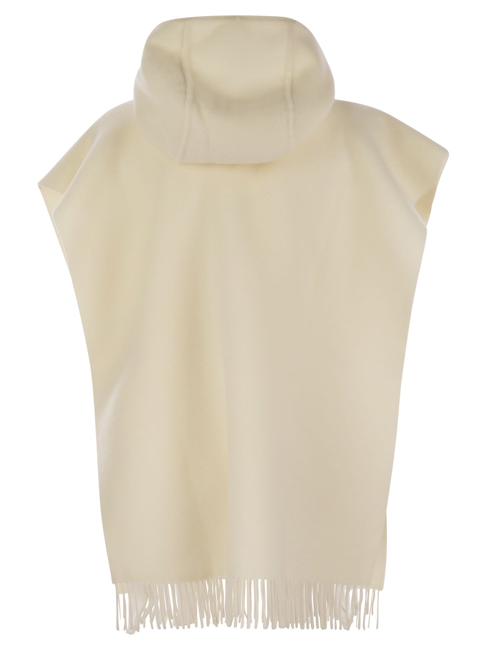 Brunello Cucinelli Women Double Knit Wool And Cashmere Poncho With Hood And Fringes