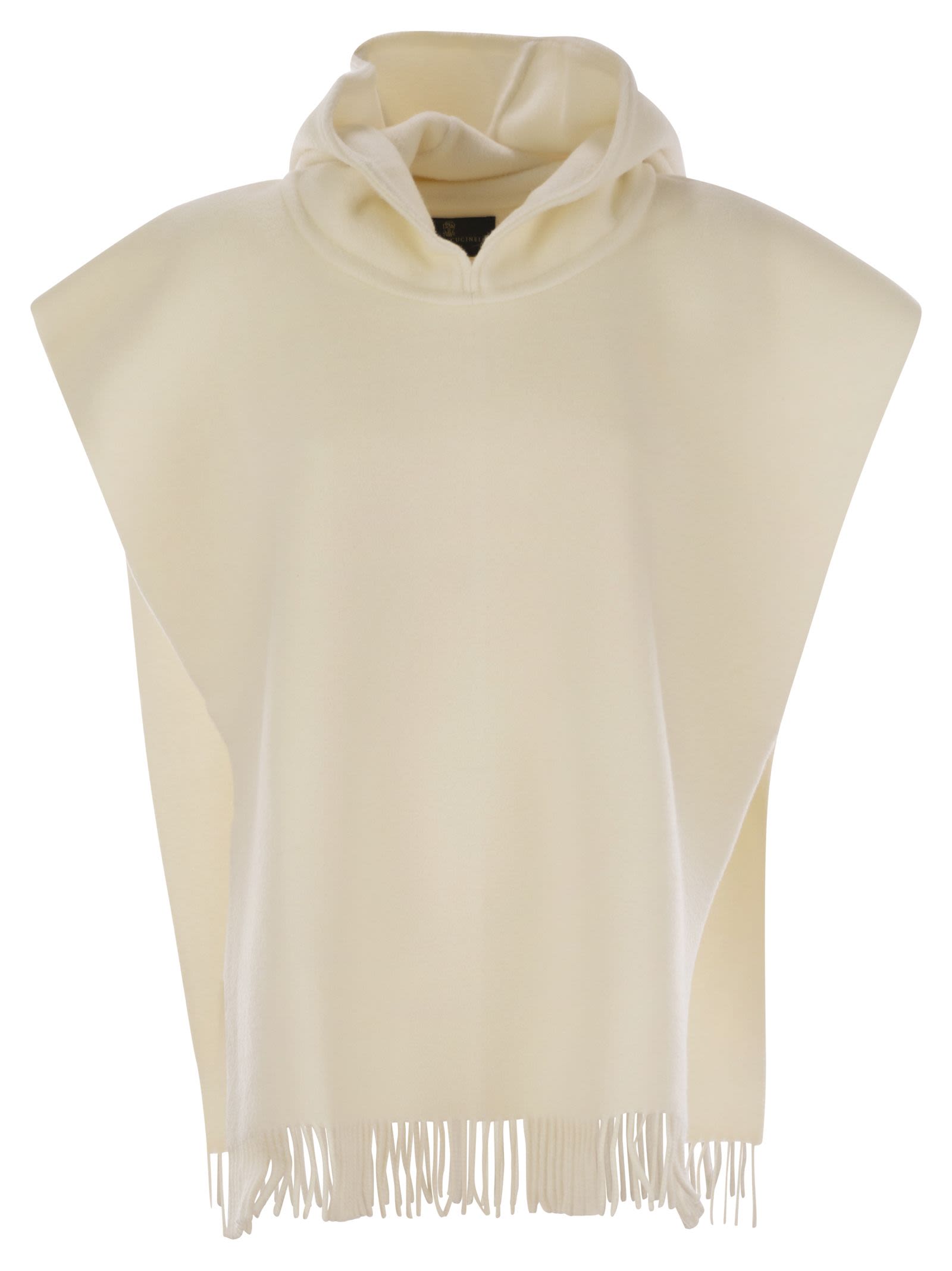 Brunello Cucinelli Women Double Knit Wool And Cashmere Poncho With Hood And Fringes
