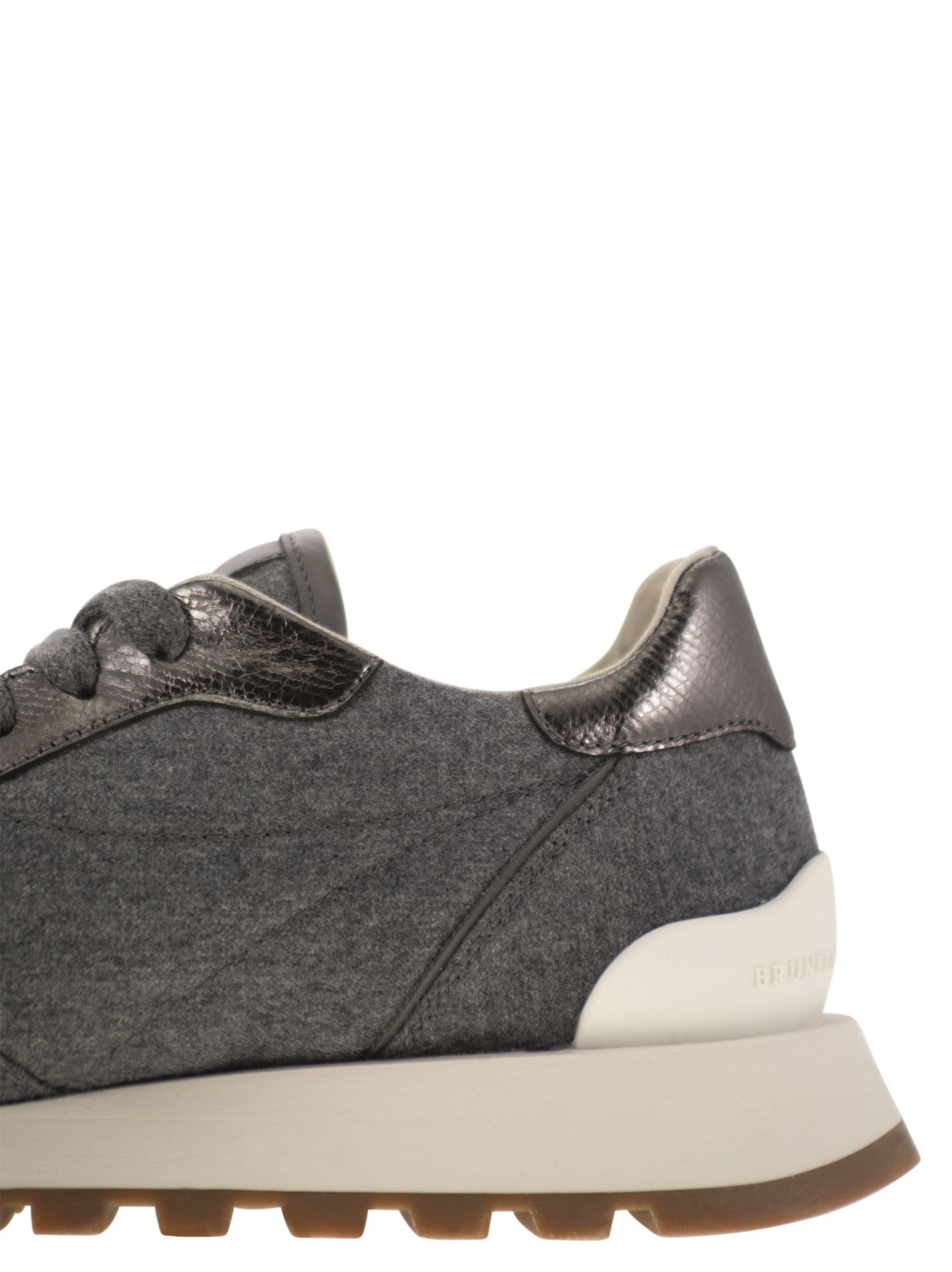 Brunello Cucinelli Women Runners In Virgin Wool Flannel And Lamé Calfskin With Precious Toe