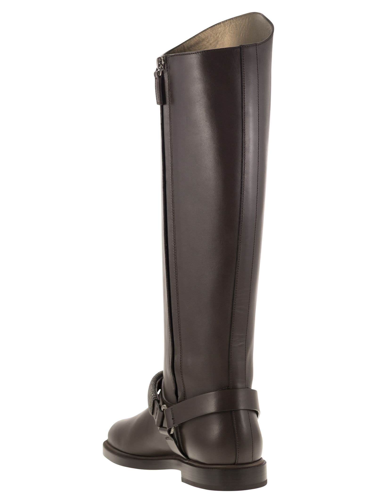 Brunello Cucinelli Women Mat Calf Boots With Precious Ribbed Strap