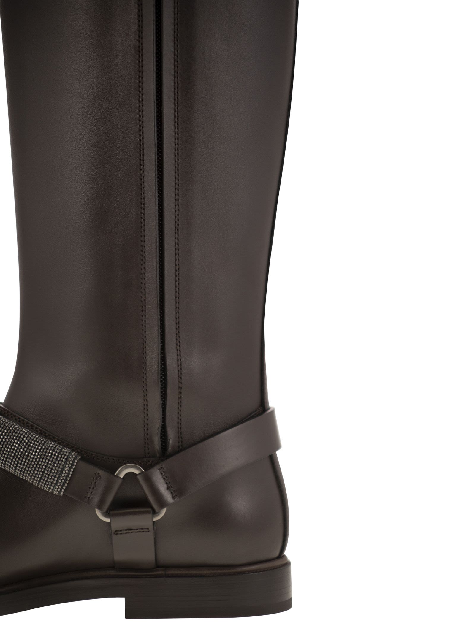 Brunello Cucinelli Women Mat Calf Boots With Precious Ribbed Strap