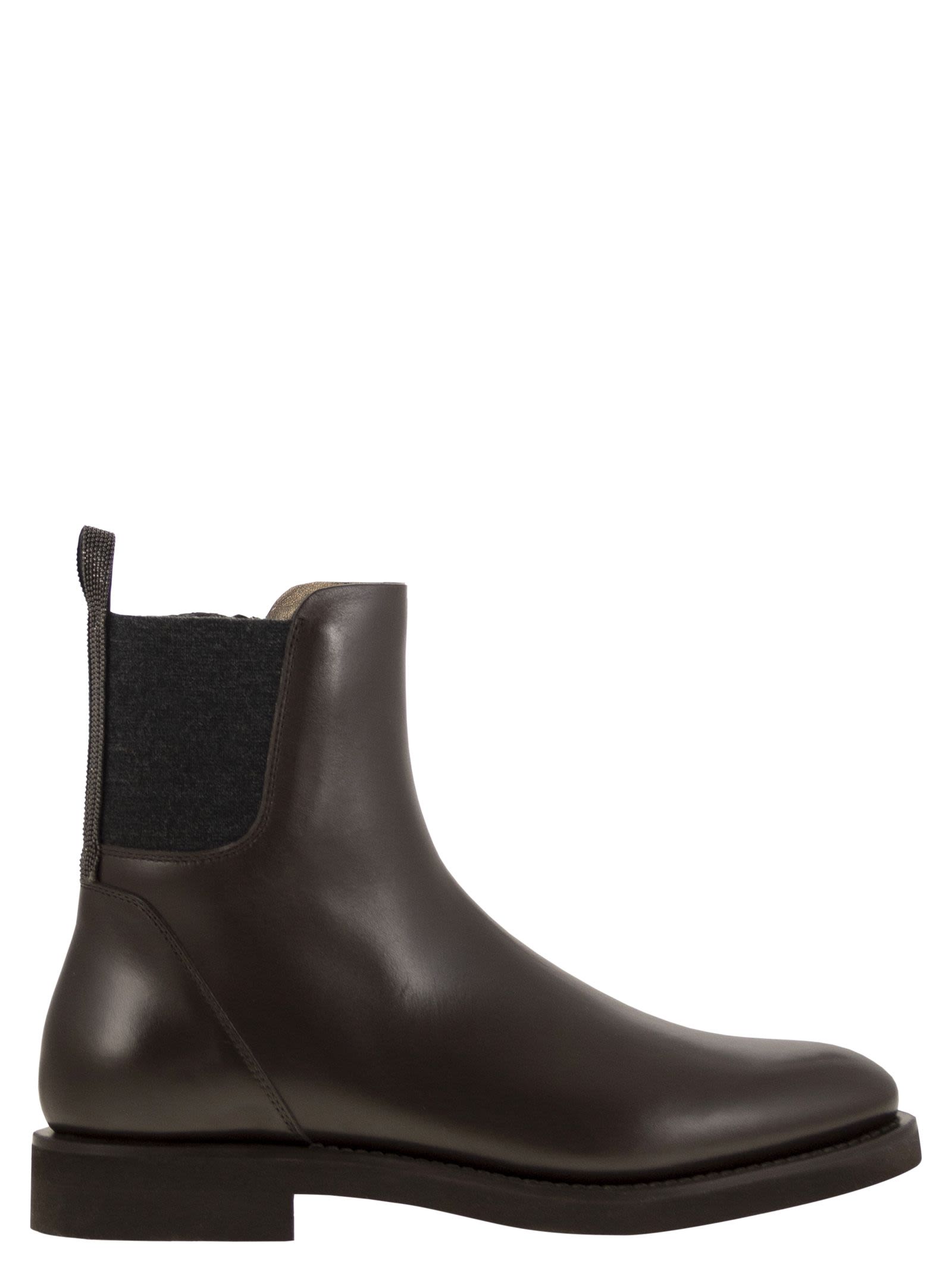 Brunello Cucinelli Women Chelsea Boot In Matt Calfskin With Shiny Detail