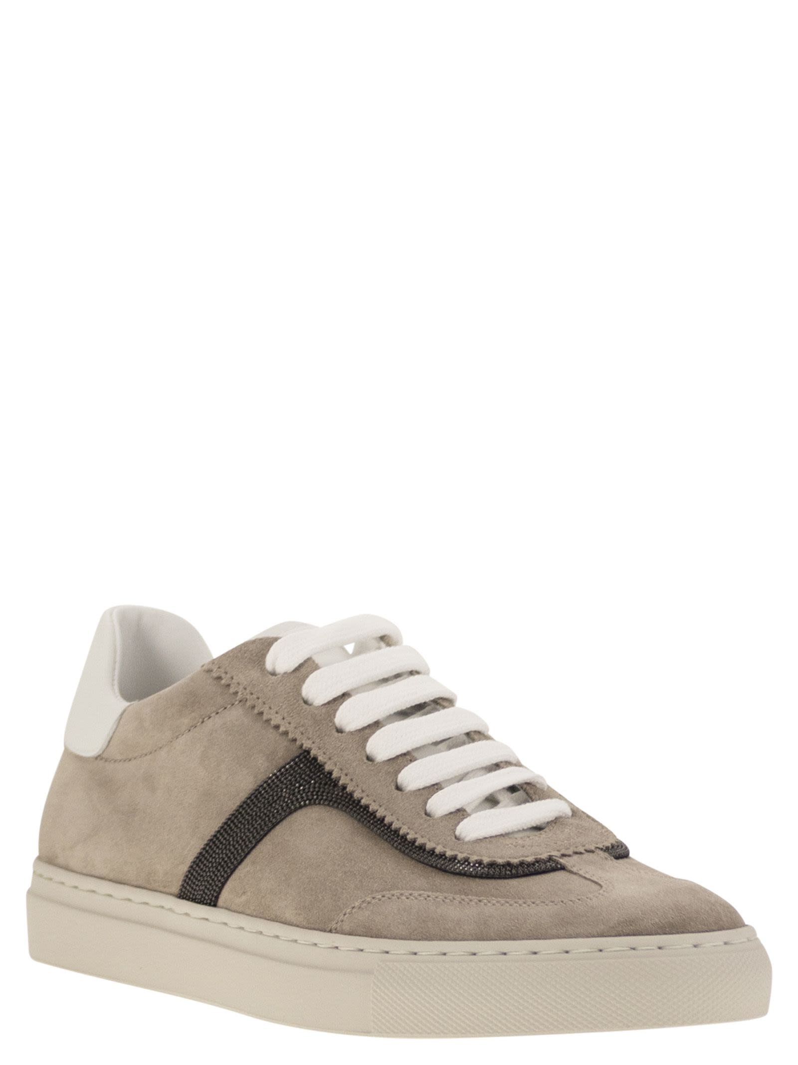 Brunello Cucinelli Women Suede Trainers With Precious Detailing