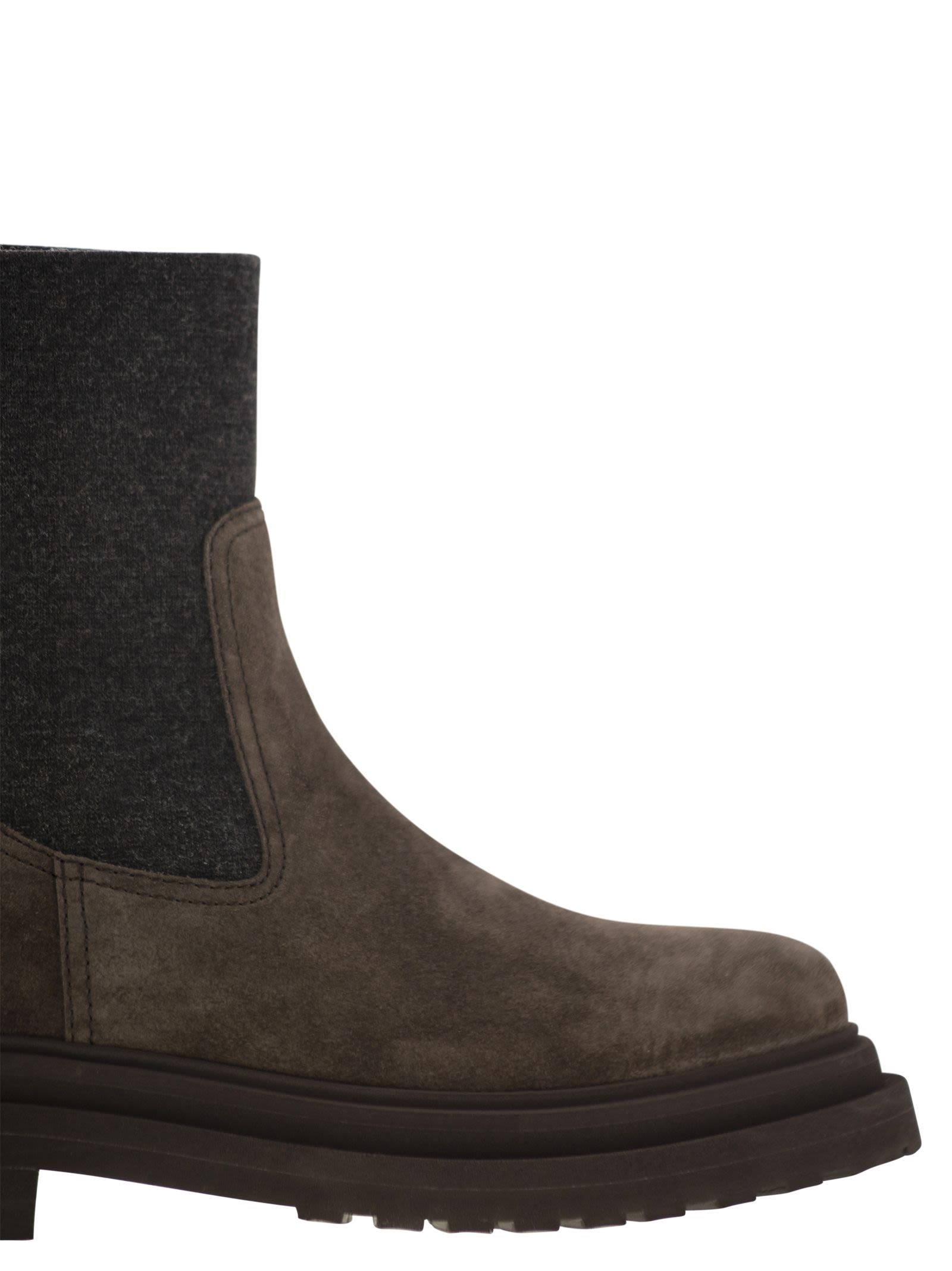 Brunello Cucinelli Women Suede Boot With Knitted Insert And Precious Loop Detail