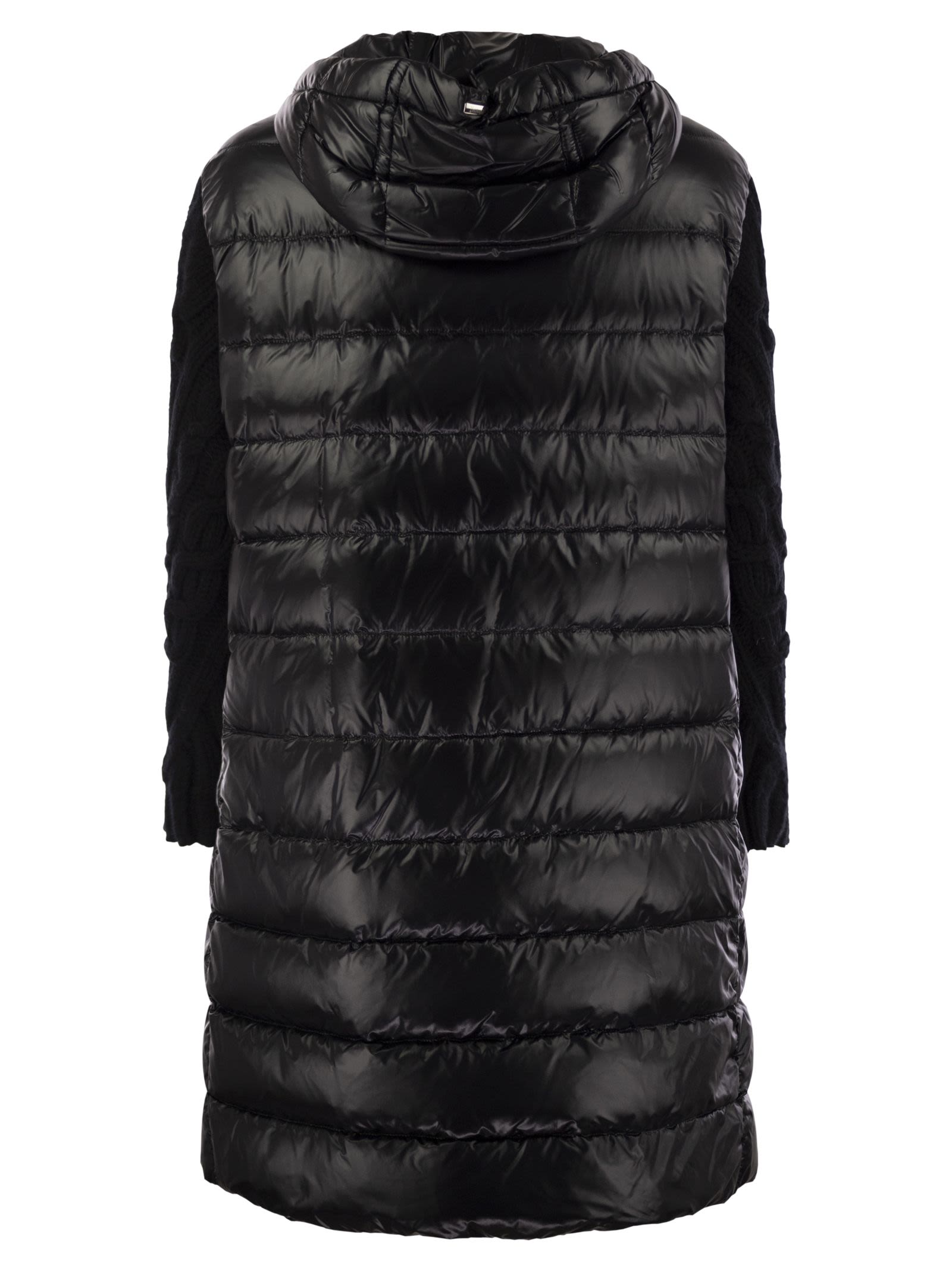 Herno Women Long Down Jacket With Wool Sleeves