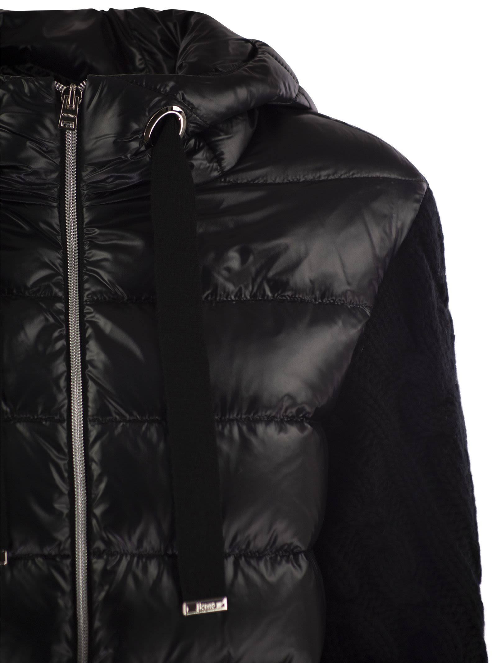 Herno Women Long Down Jacket With Wool Sleeves