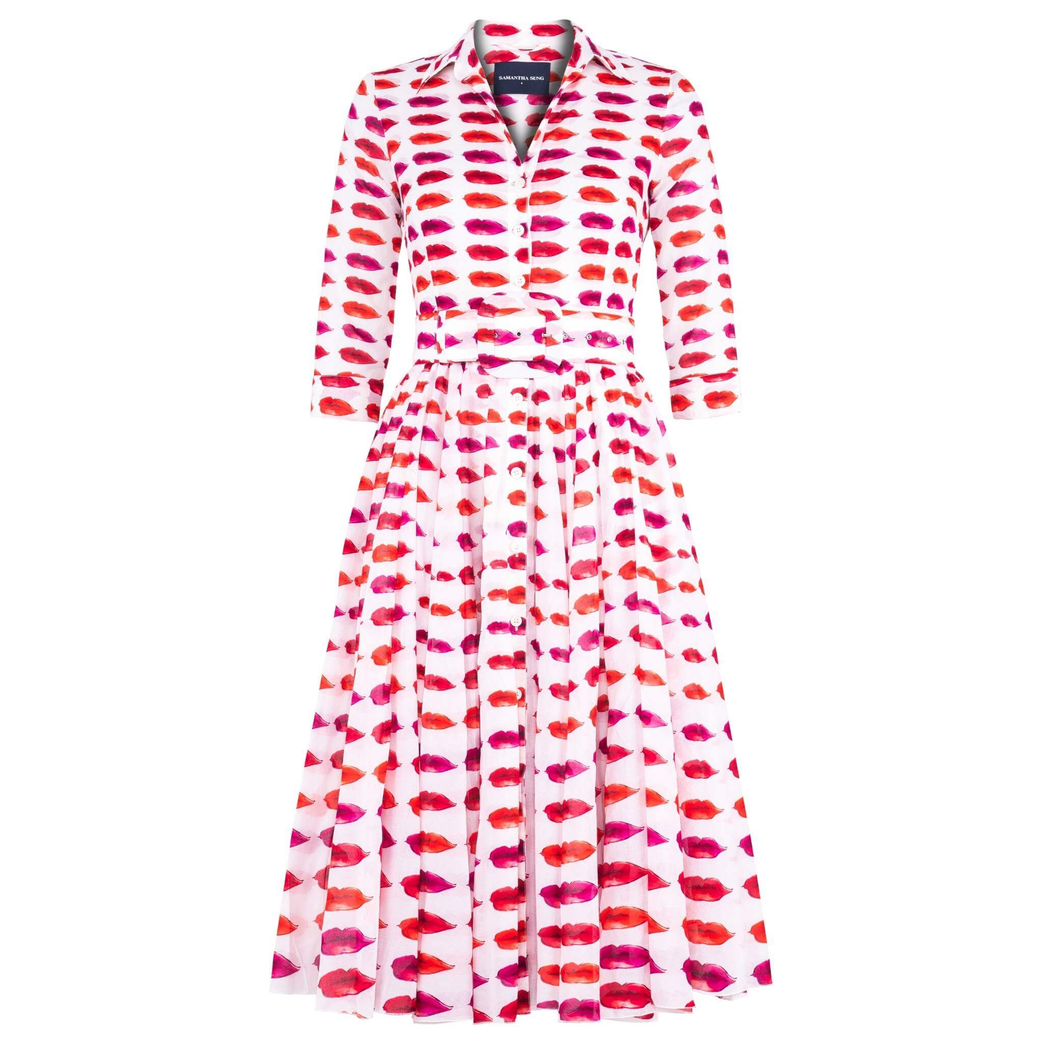 Aster Dress Watercolor Lips White Red Dress