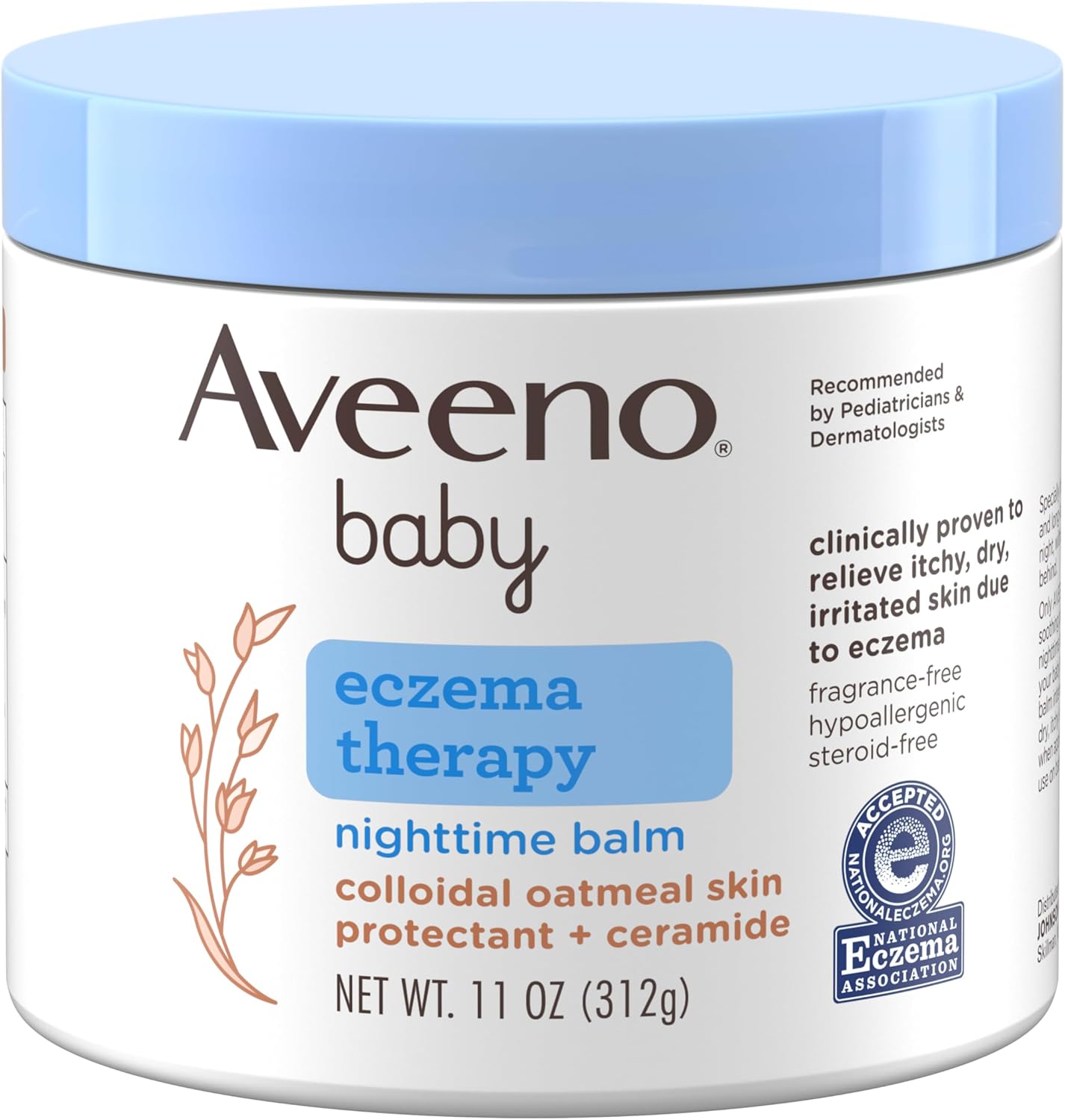Aveeno Baby Eczema Therapy Nighttime Moisturizing Body Balm, Soothes & Relieves Dry, Itchy Skin from Eczema, HSA/FSA Eligible, Hypoallergenic, Fragrance- & Steroid-Free, 11 oz