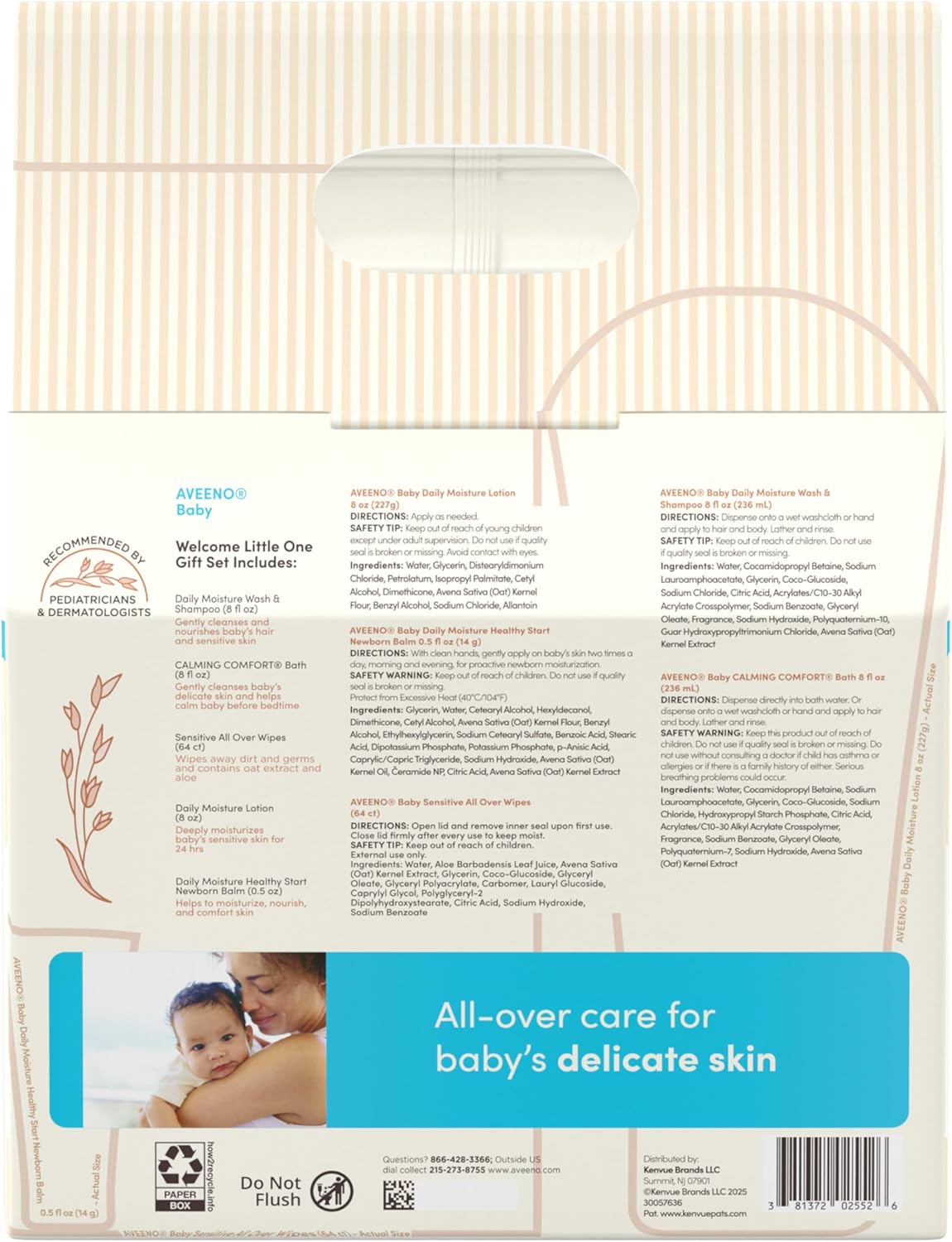 Aveeno Baby Welcome Little One Gift Set, Baby Skincare Set with Nourishing Baby Body Wash & Shampoo, Calming Bath Wash, All Over Baby Wipes, Daily Moisturizing Lotion, & Baby Balm, 5 Items