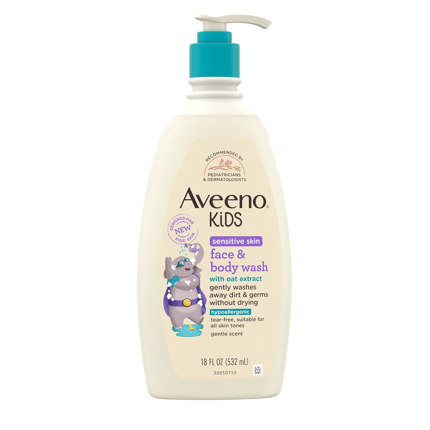 Aveeno Kids Sensitive Skin Face & Body Wash With Oat Extract, Gently Washes Away Dirt & Germs Without Drying, Tear-Free & Suitable for All Skin Tones, Hypoallergenic, 18 fl. oz