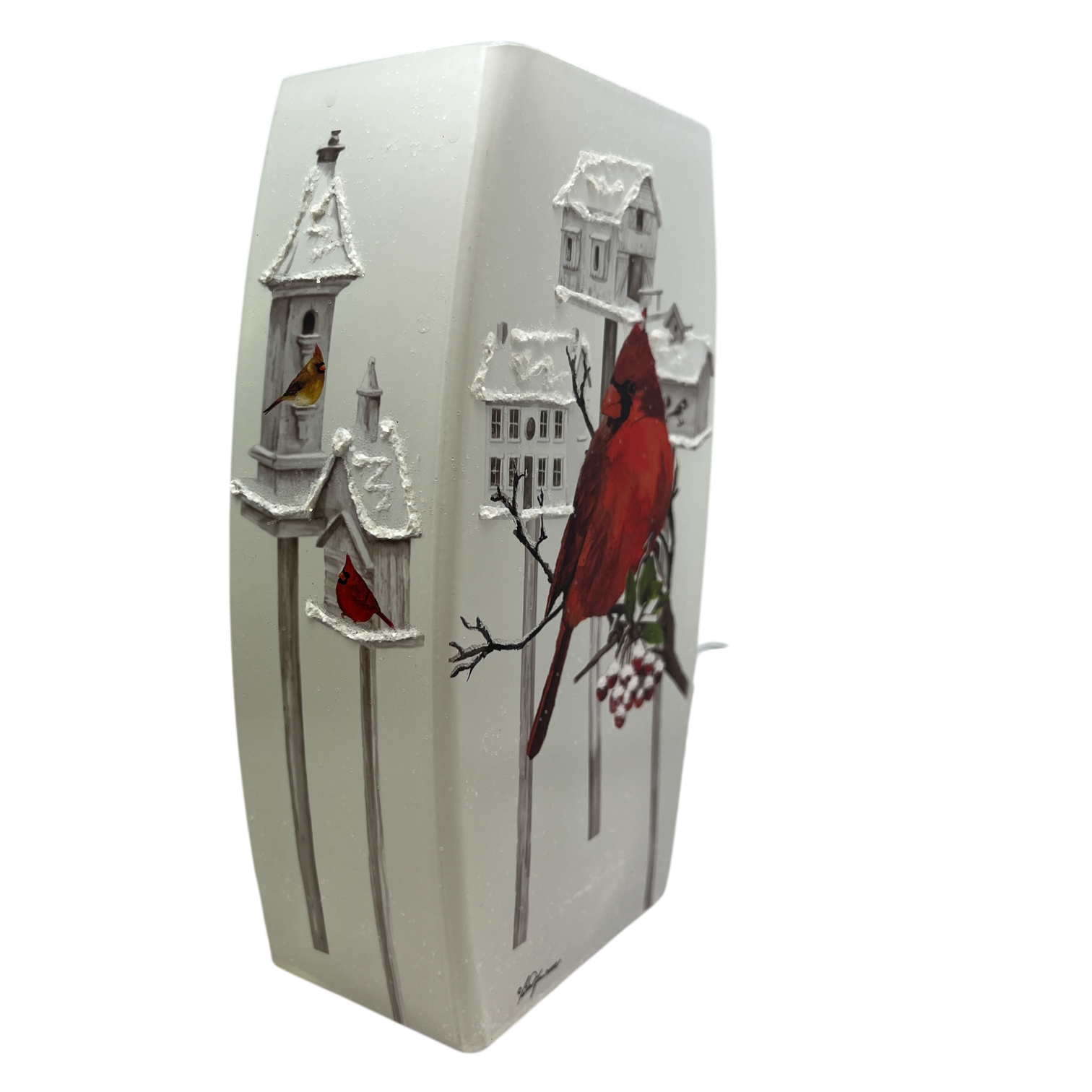 Cardinal Birdhouses Prelit Glass Vase - 1 Cardinal
