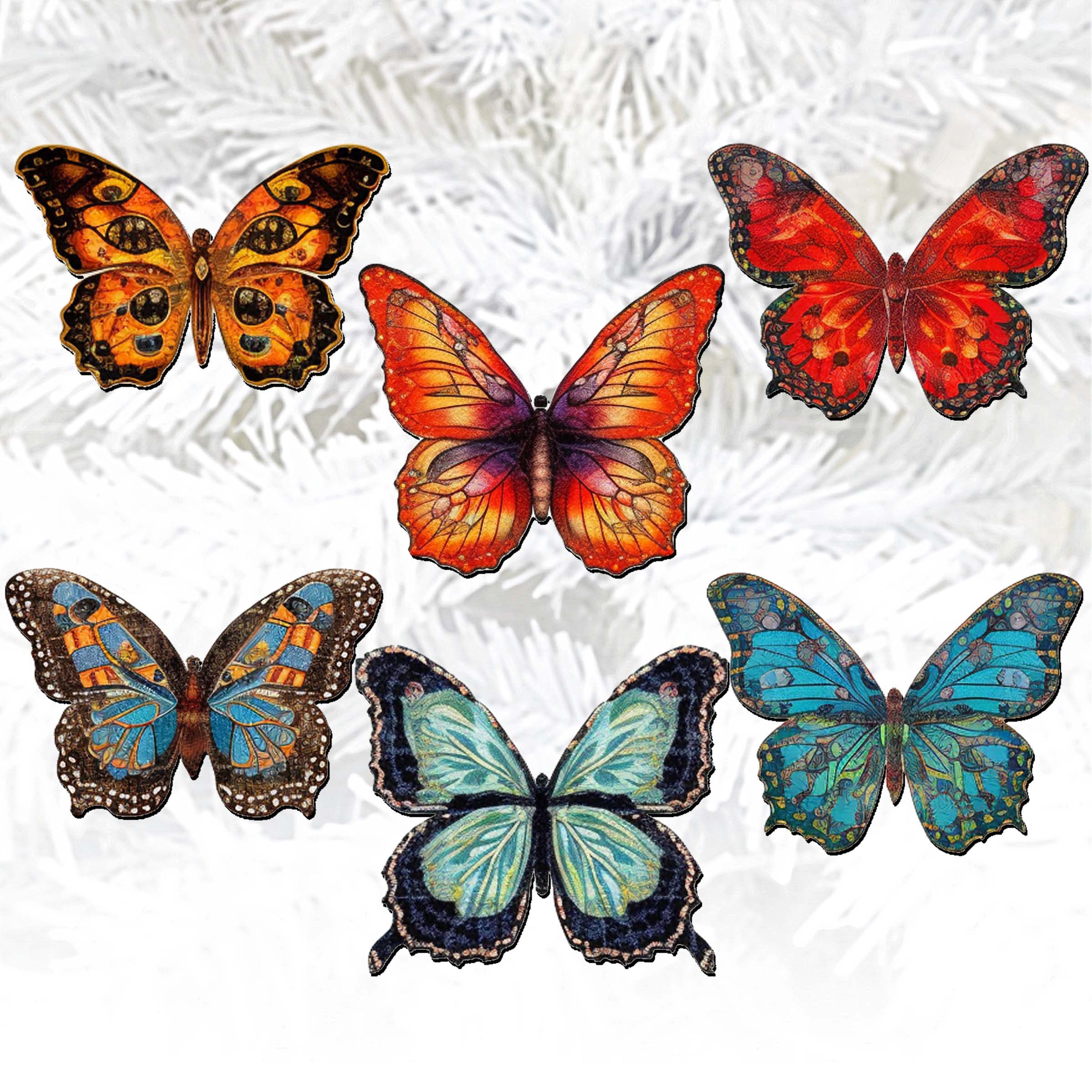 Summer Butterfly Decorative Wooden Clip-on Ornaments of 6 by G. Debrekht - Christmas Decor - 8090012-2C-S6