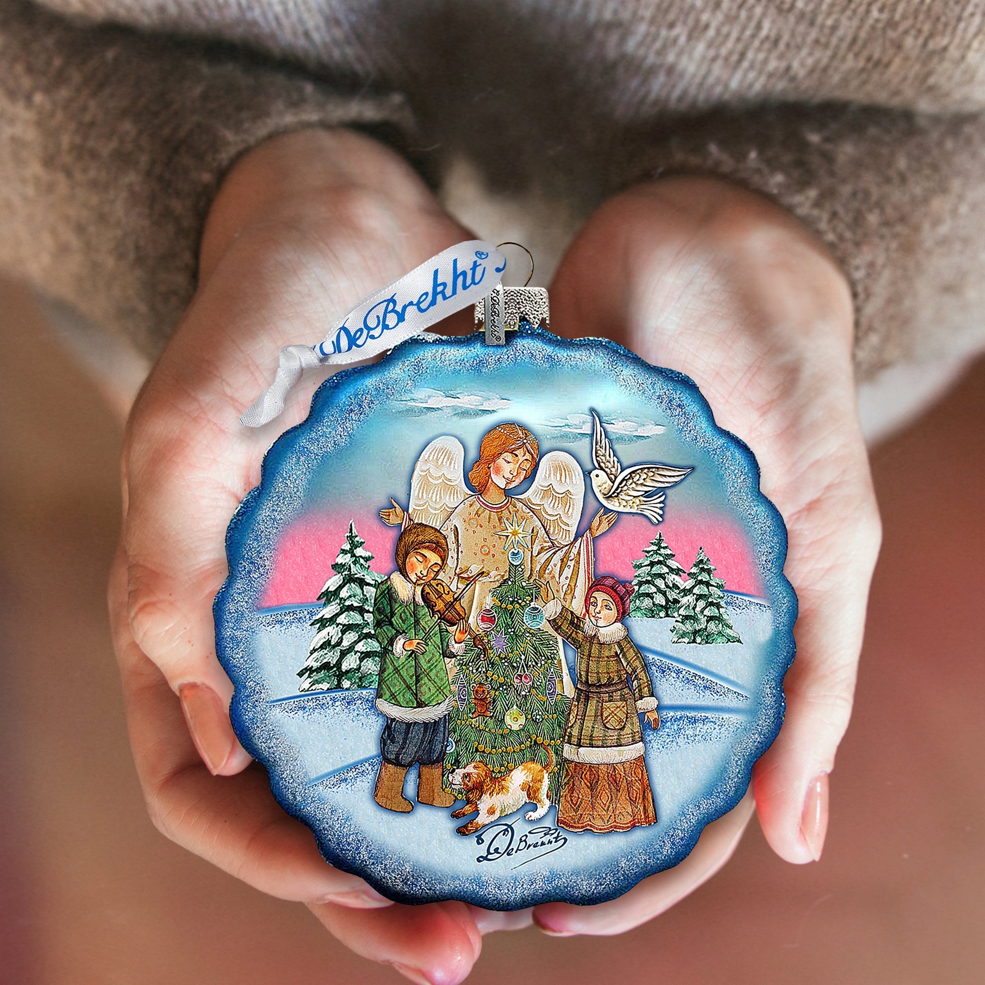 Winter Blessing Flower Glass Ornament by G. DeBrekht - Christmas Santa Snowman Decor - 759-021