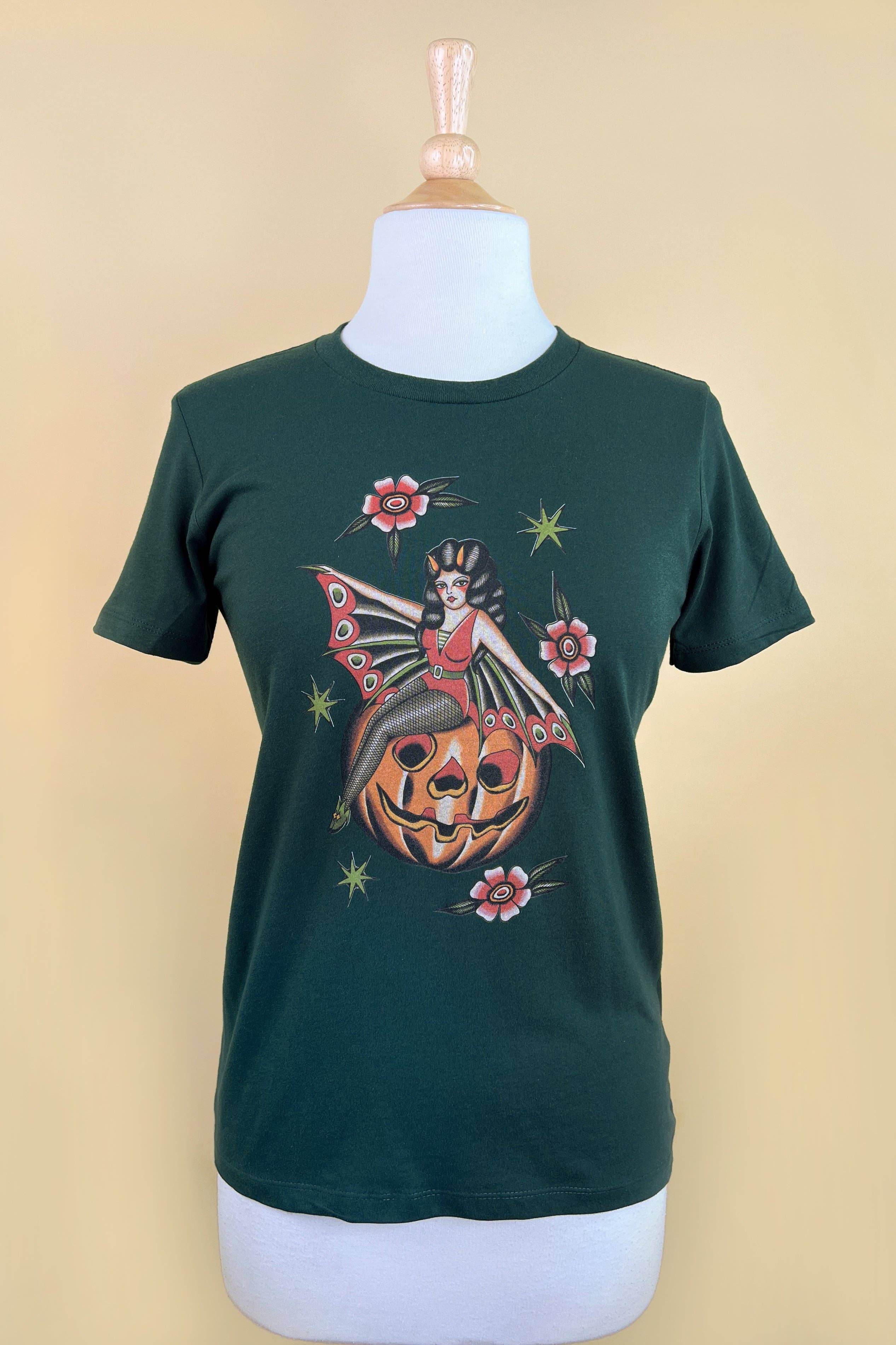 October Child Fitted Tee in Forest Green - SMALL