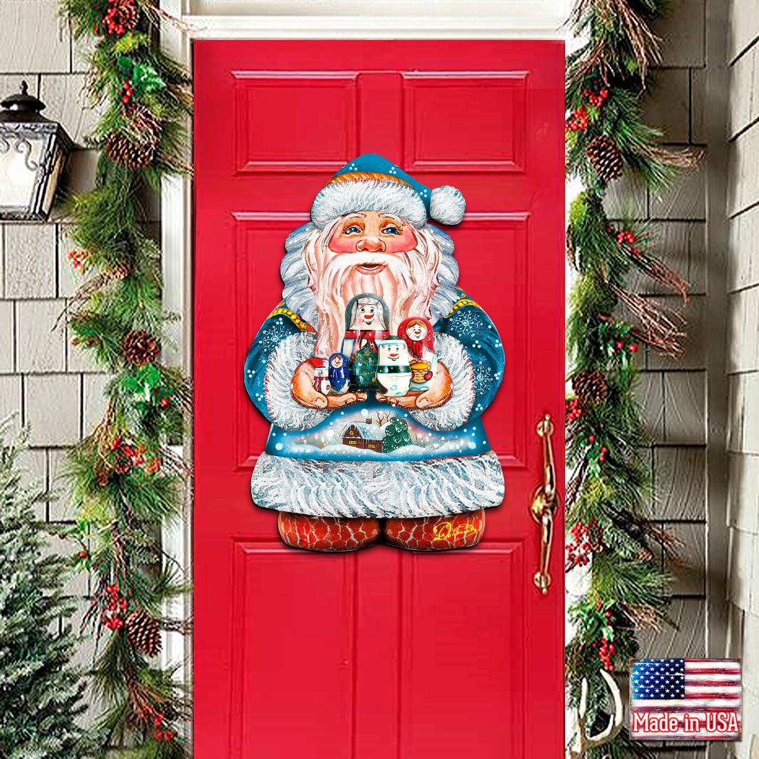 Santa with Matreshka Christmas Door Decor by G. DeBrekht - Christmas Santa Snowman Decor - 8117809H