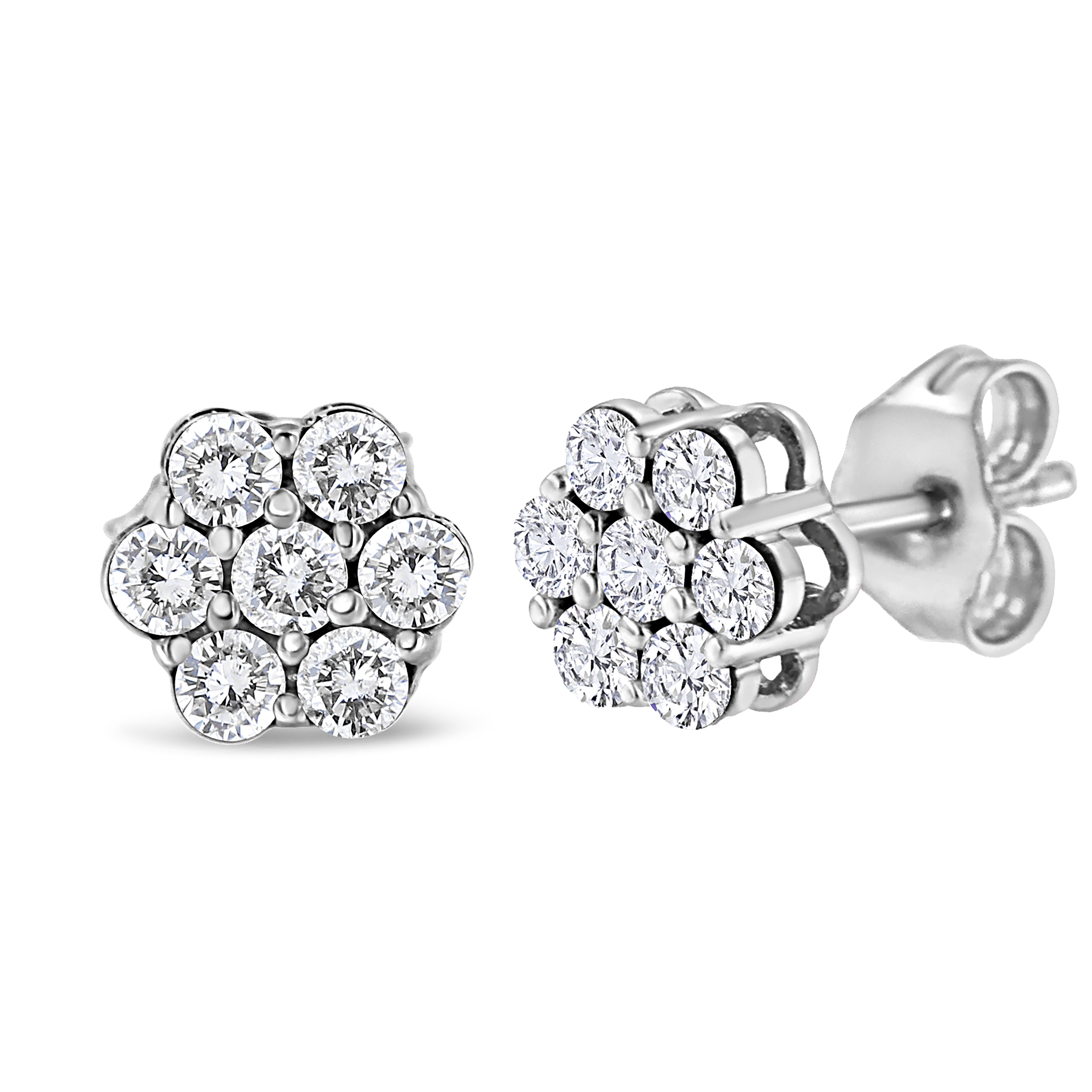 .925 Sterling Silver 1/2Ct Cttw Lab Grown Diamond Floral Stud Earrings (F-G Color, Si1-Si2 Clarity)