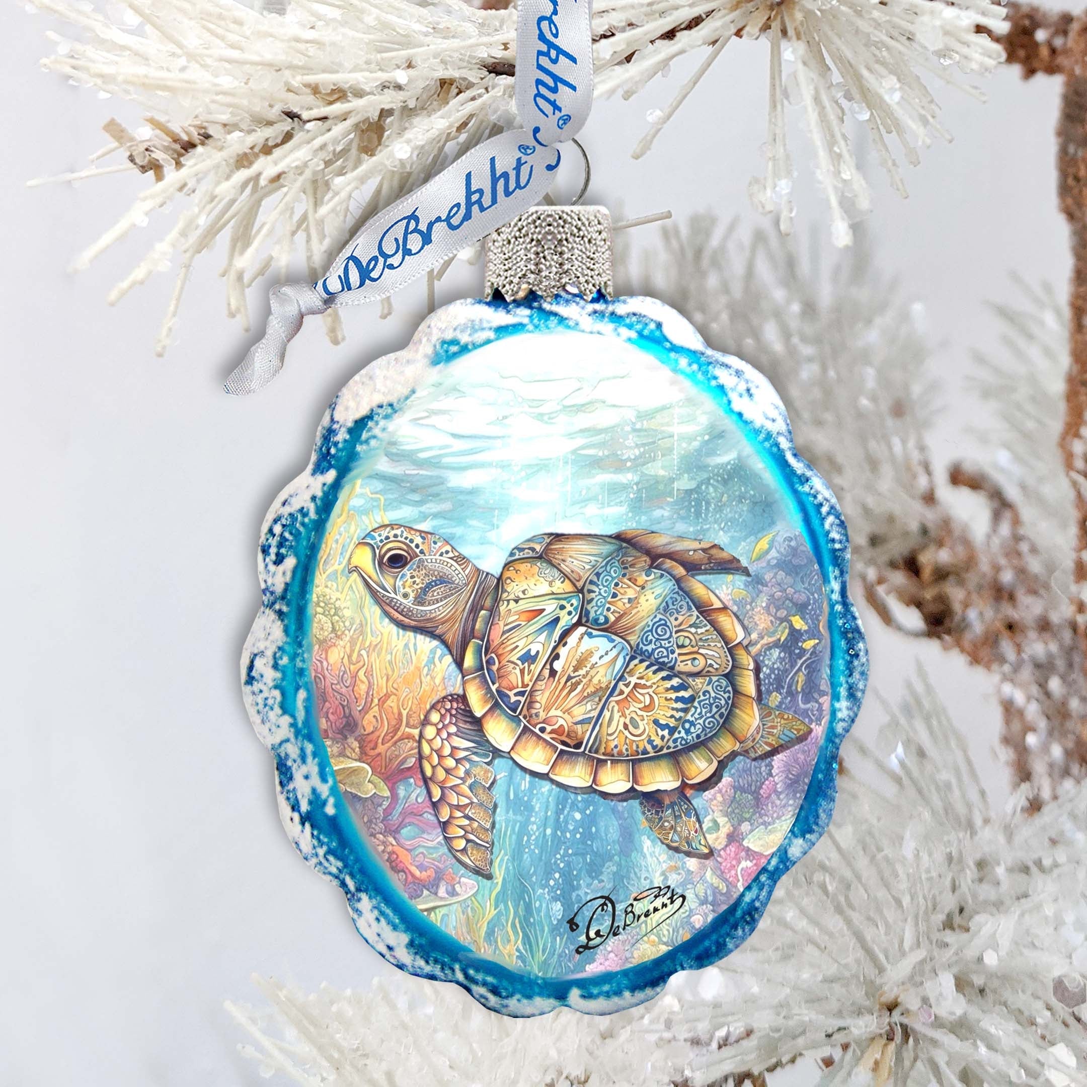 Glass Christmas Ornaments - Turtle Keepsake Glass Ornaments by G. Debrekht - Coastal Holiday Decor - 777396