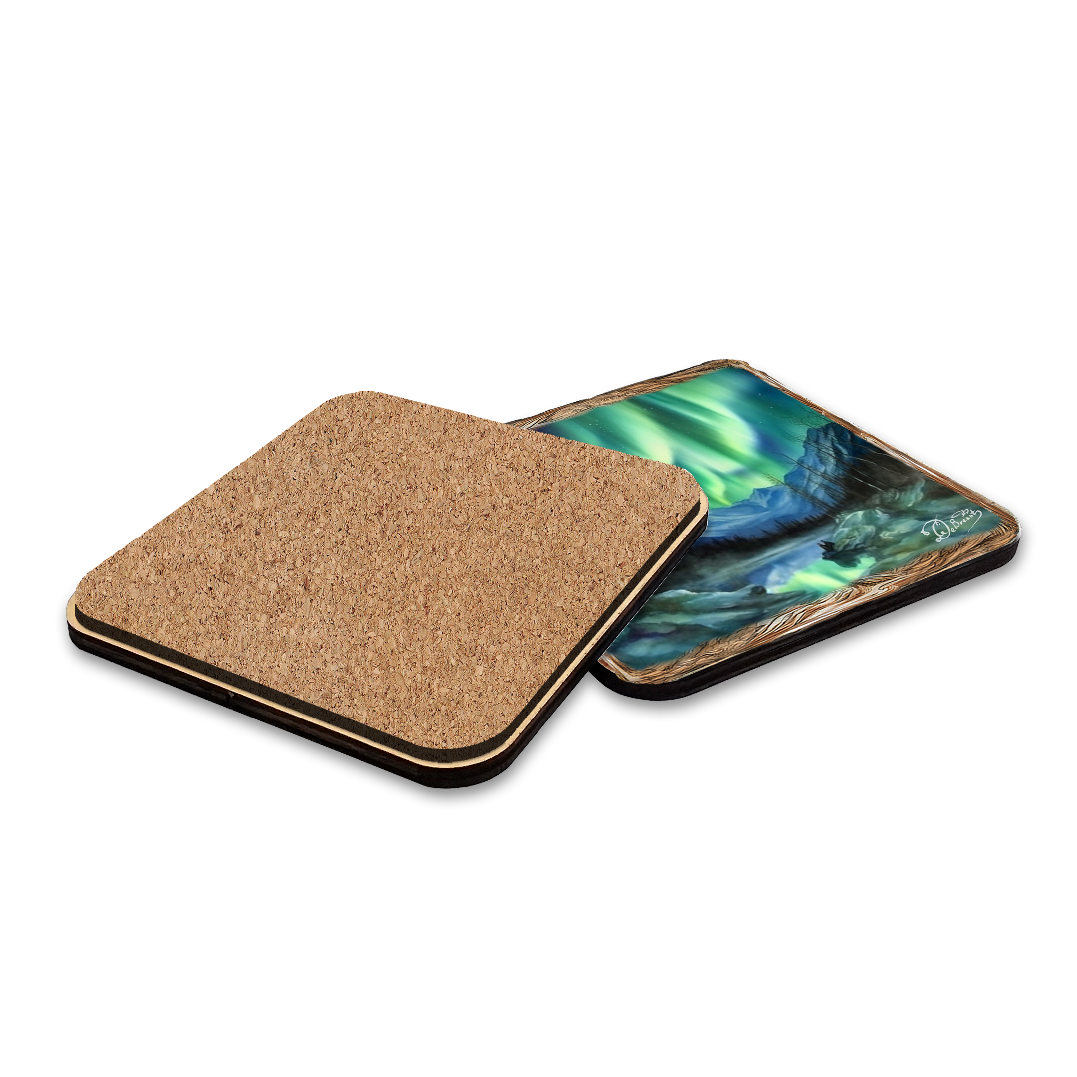 Northern Lights Wooden Cork Placemat and Coasters Gift Set of 7 by Nature Wonders Nature Wildlife Decor - 85401C-S7