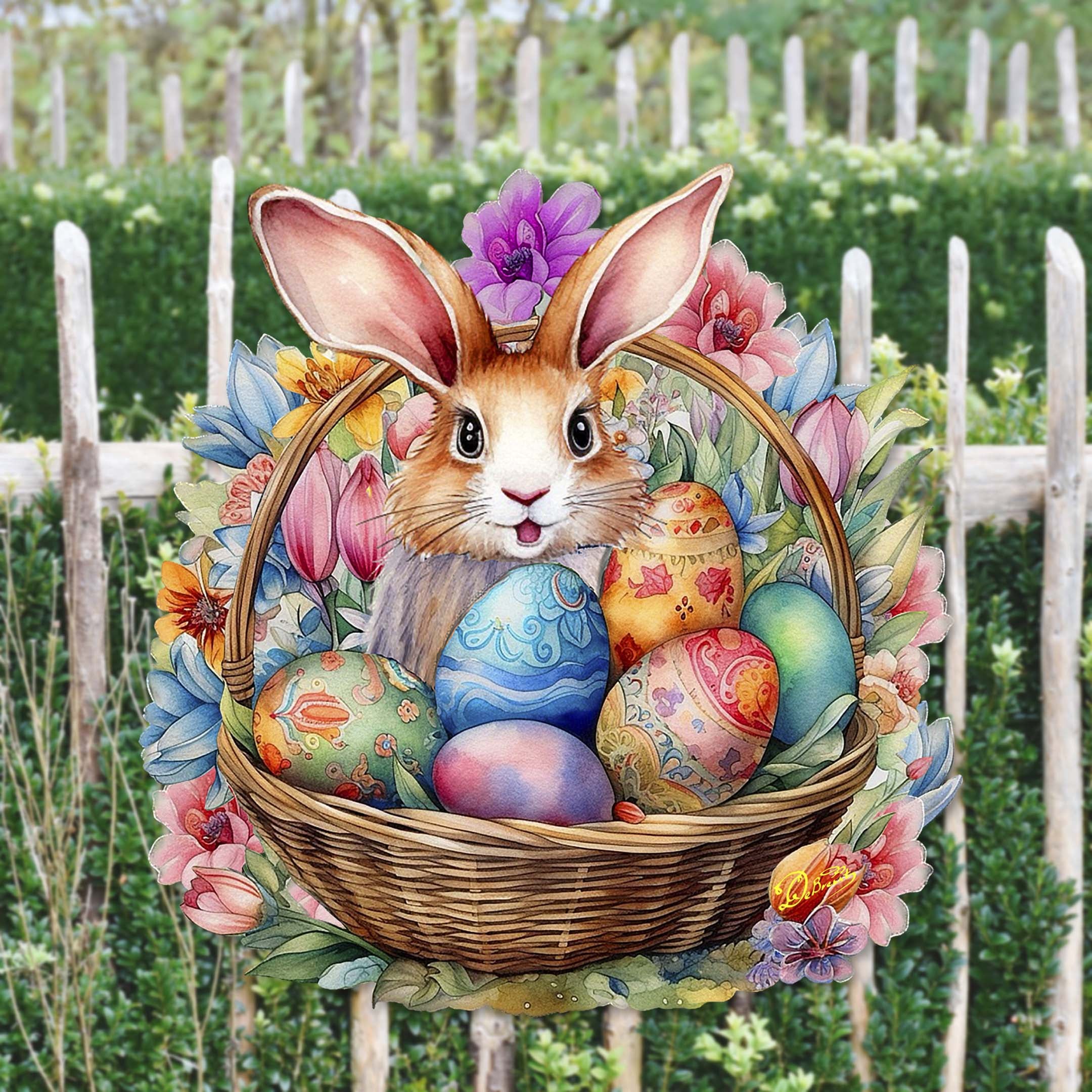 Bunny in a Basket Holiday Door Decor by G. Debrekht - Easter Spring Decor - 8652764H