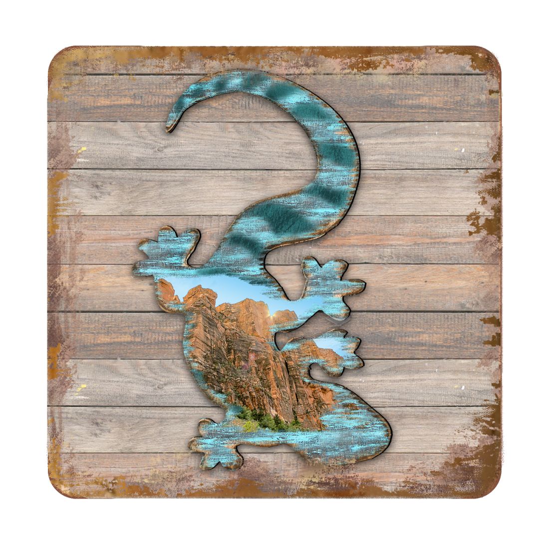Gecko Wooden Cork Coasters Gift Set of 4 by Nature Wonders - Nature Wildlife Decor - 8199434C-S4
