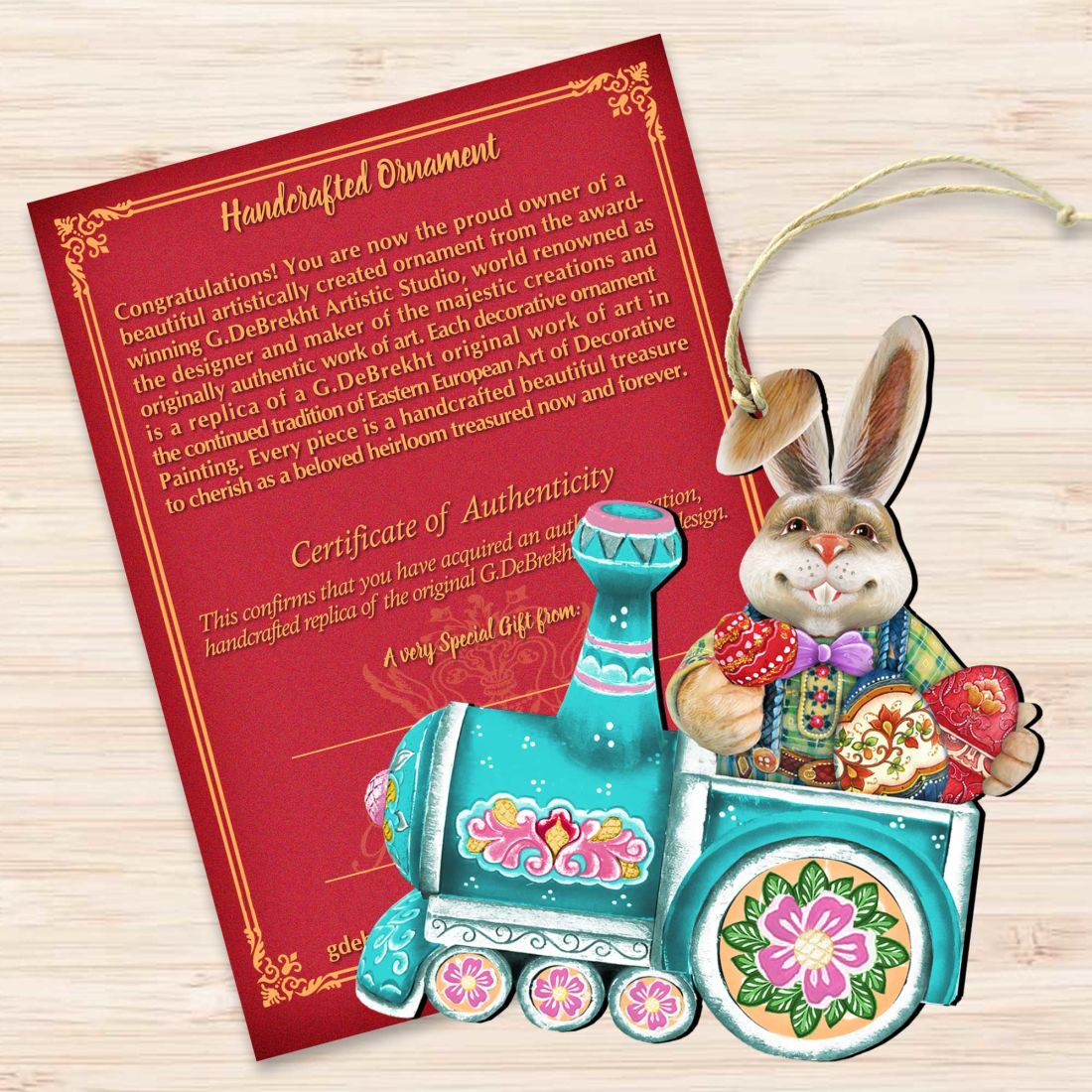 Village Train Ride Bunny Wooden Ornaments by G. DeBrekht - Easter Spring Decor - 8129211-2