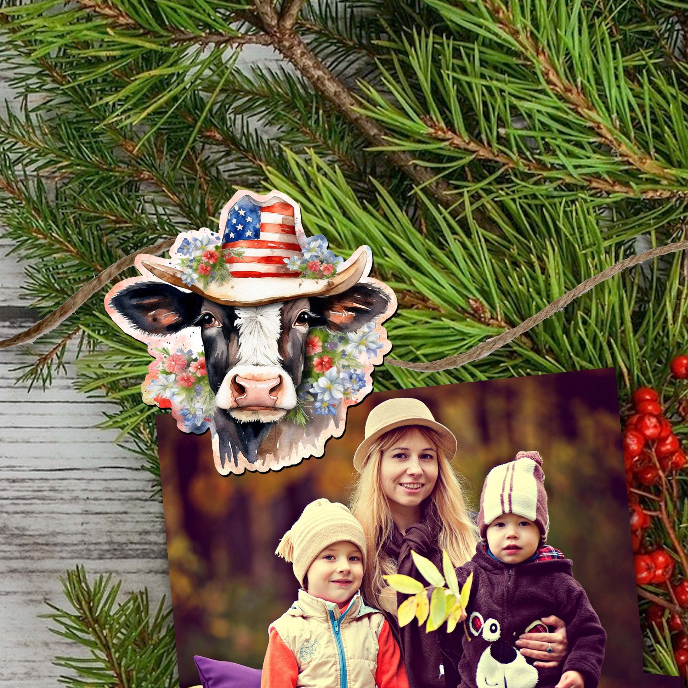 American flag Decorative Wooden Clip-on Ornaments of 6 by G. Debrekht - Patriotic Decor - 8090002C-S6