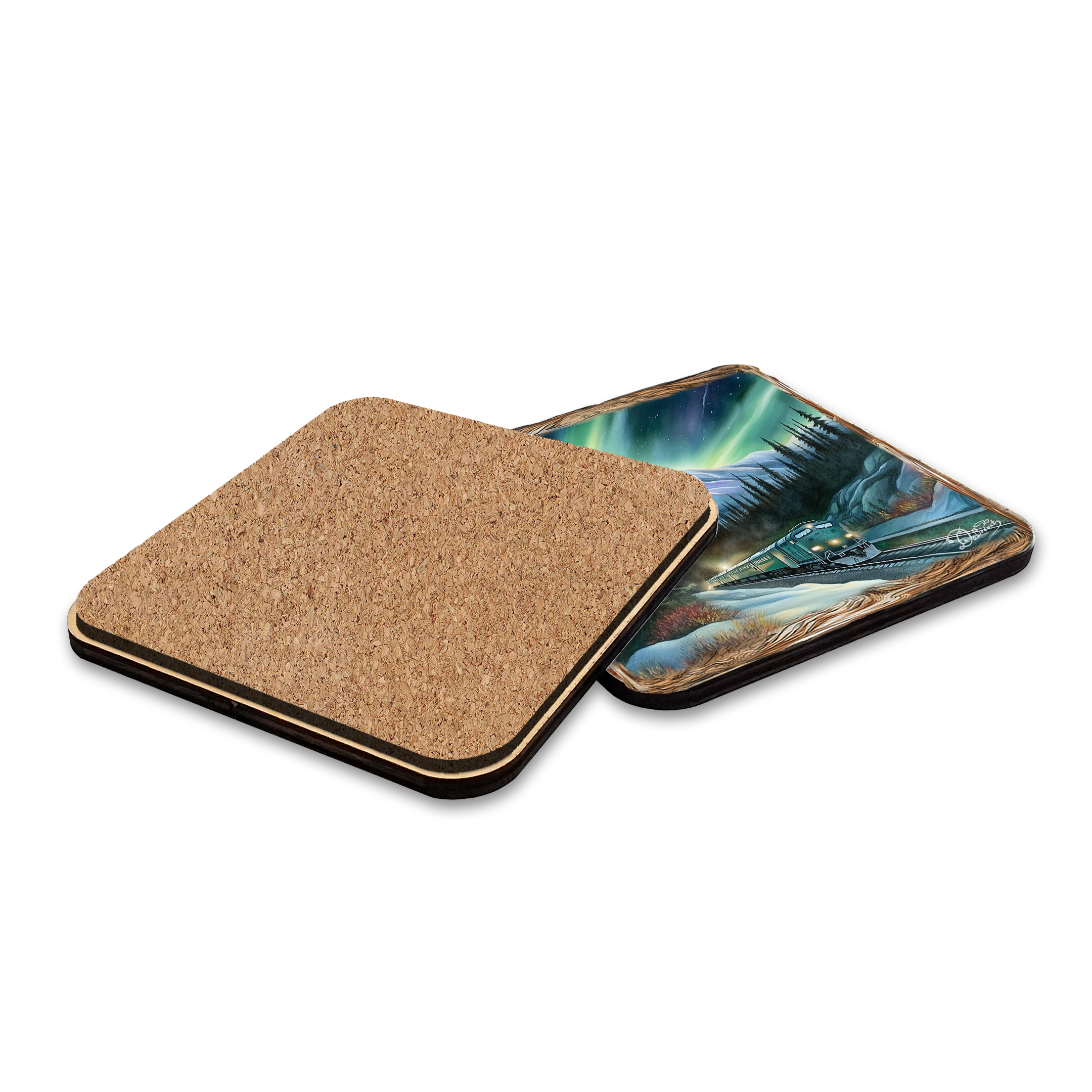 Northern Lights Wooden Cork Placemat and Coasters Gift Set of 7 by Nature Wonders Nature Wildlife Decor - 85411C-S7