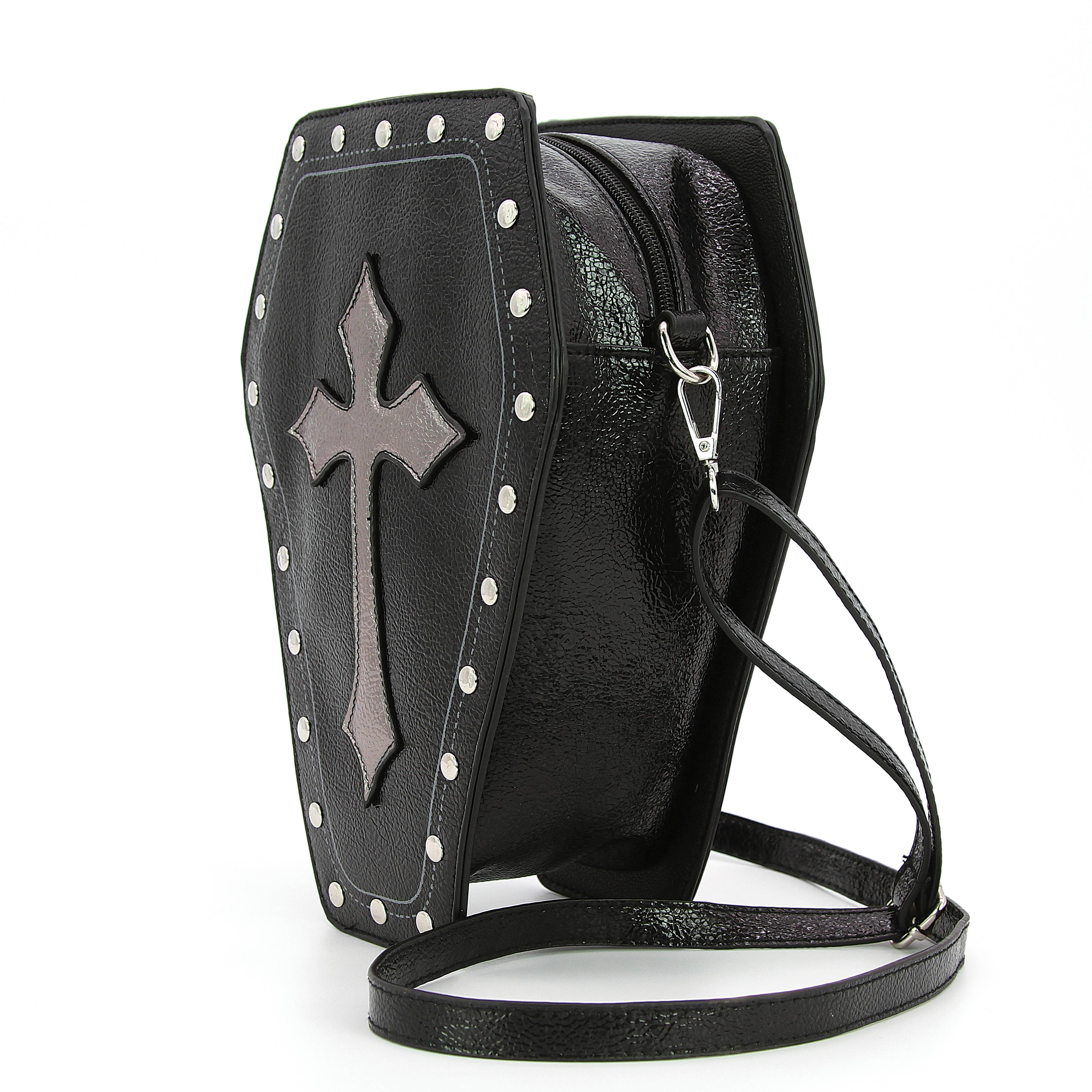 Metallic Cross Coffin Shaped Convertible Backpack Bag