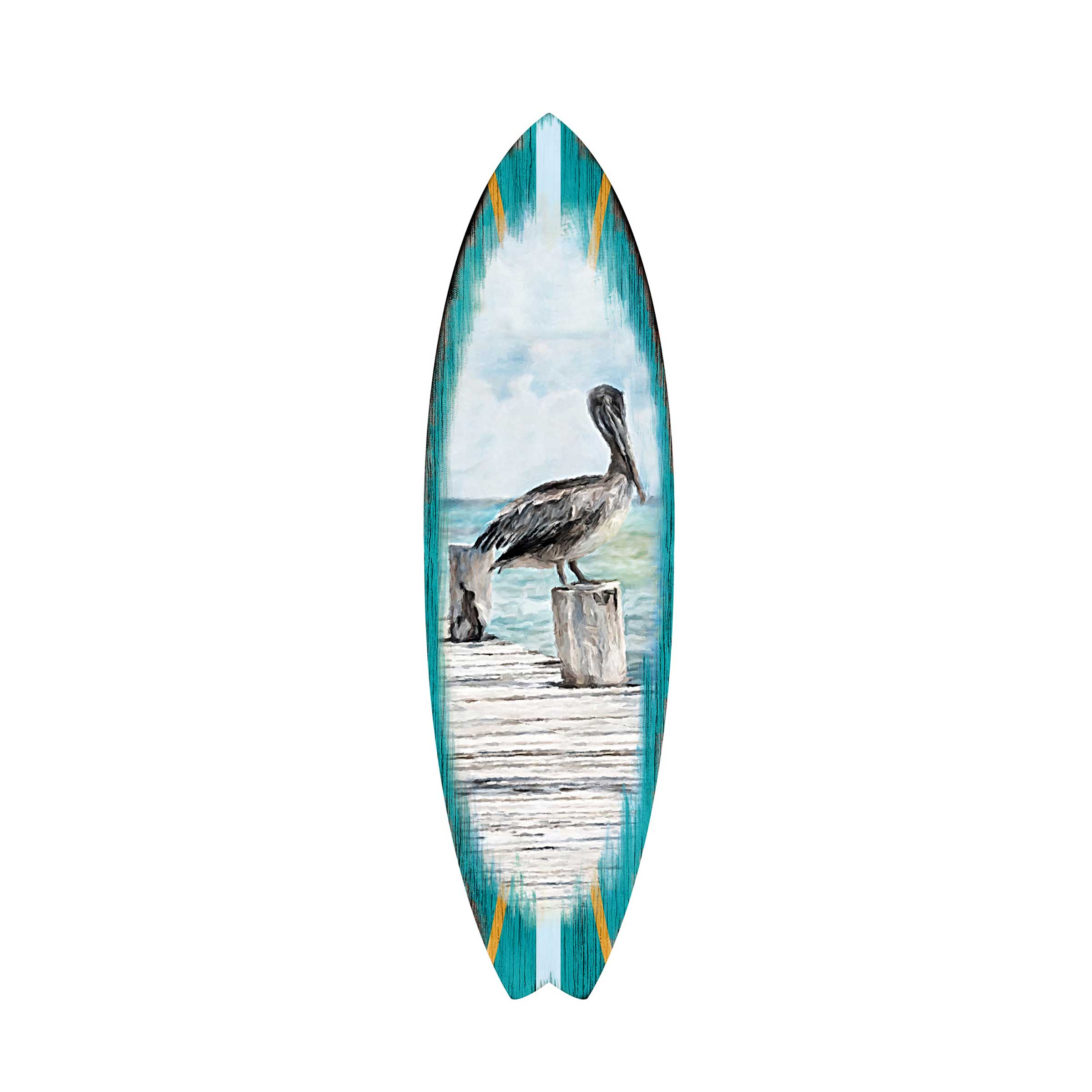 Pelican Surfboard Coastal Door Art by G. DeBrekht - Coastal Sea-Life Decor - 8490107HS