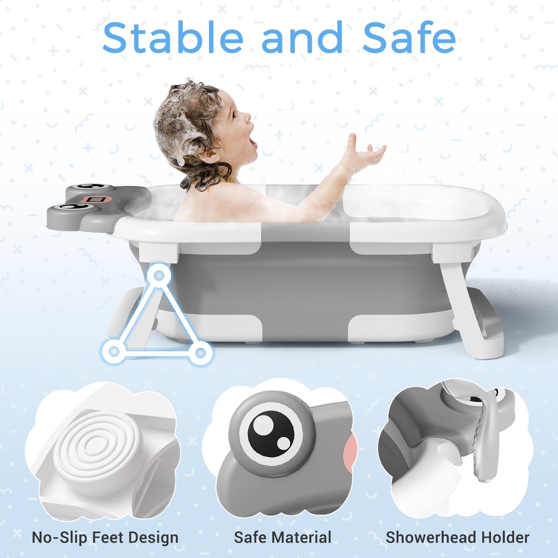 Baby Bathtub, Collapsible Newborn Bathtub for Infant to Toddler 0-24 Months with Soft Cushion and Thermometer,Portable Travel Newborn Tub with No-Slip Feet, Baby Shower Gifts,Green