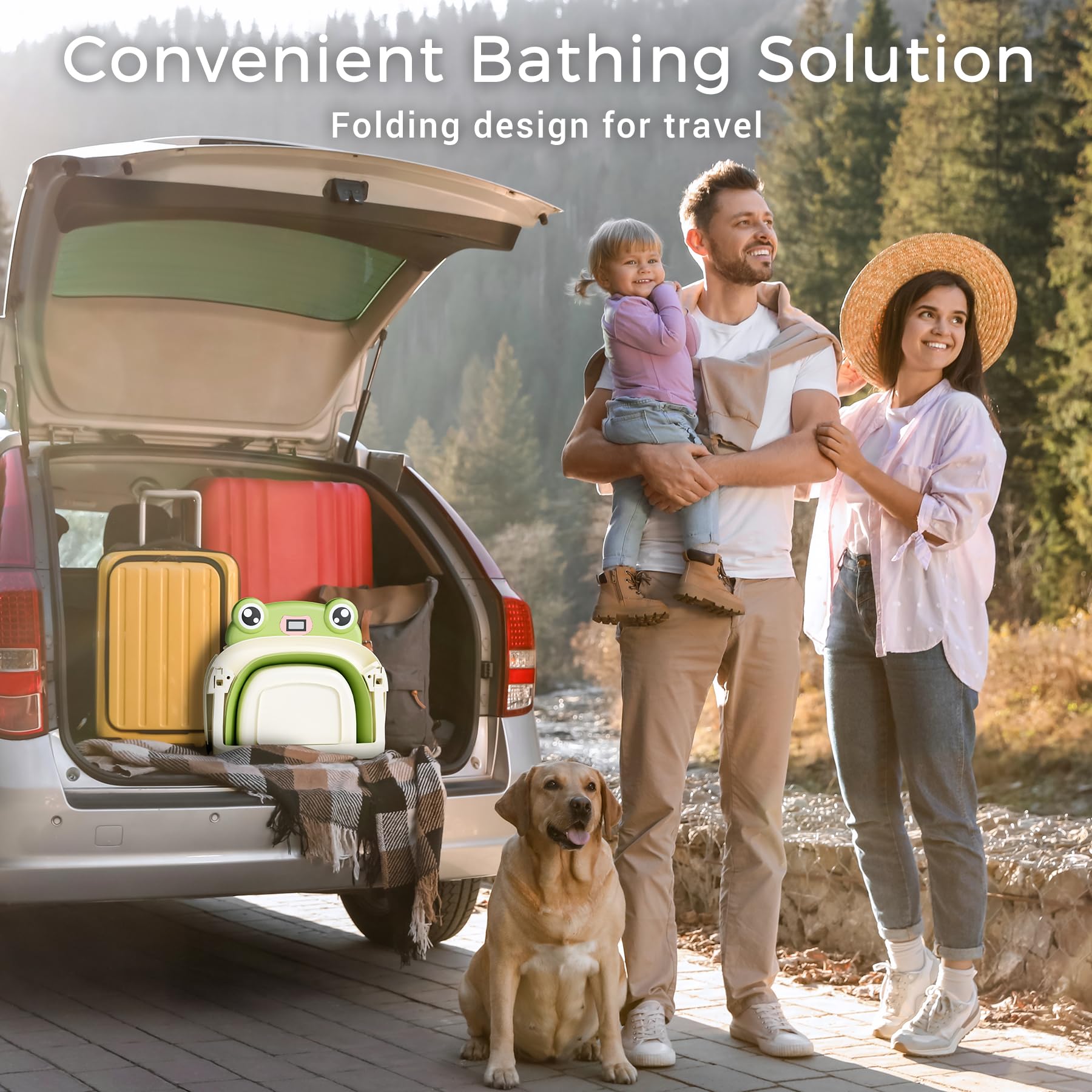 Baby Bathtub, Collapsible Newborn Bathtub for Infant to Toddler 0-24 Months with Soft Cushion and Thermometer,Portable Travel Newborn Tub with No-Slip Feet, Baby Shower Gifts,Green