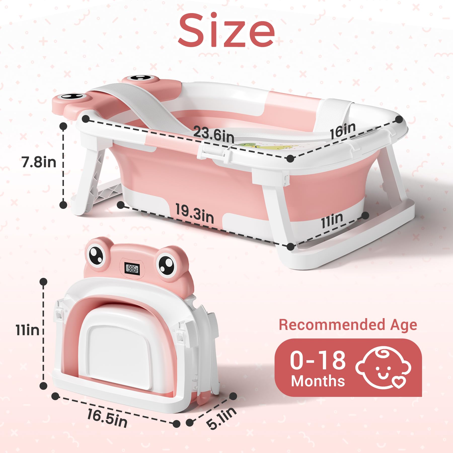 Baby Bathtub, Collapsible Newborn Bathtub for Infant to Toddler 0-24 Months with Soft Cushion and Thermometer,Portable Travel Newborn Tub with No-Slip Feet, Baby Shower Gifts,Green